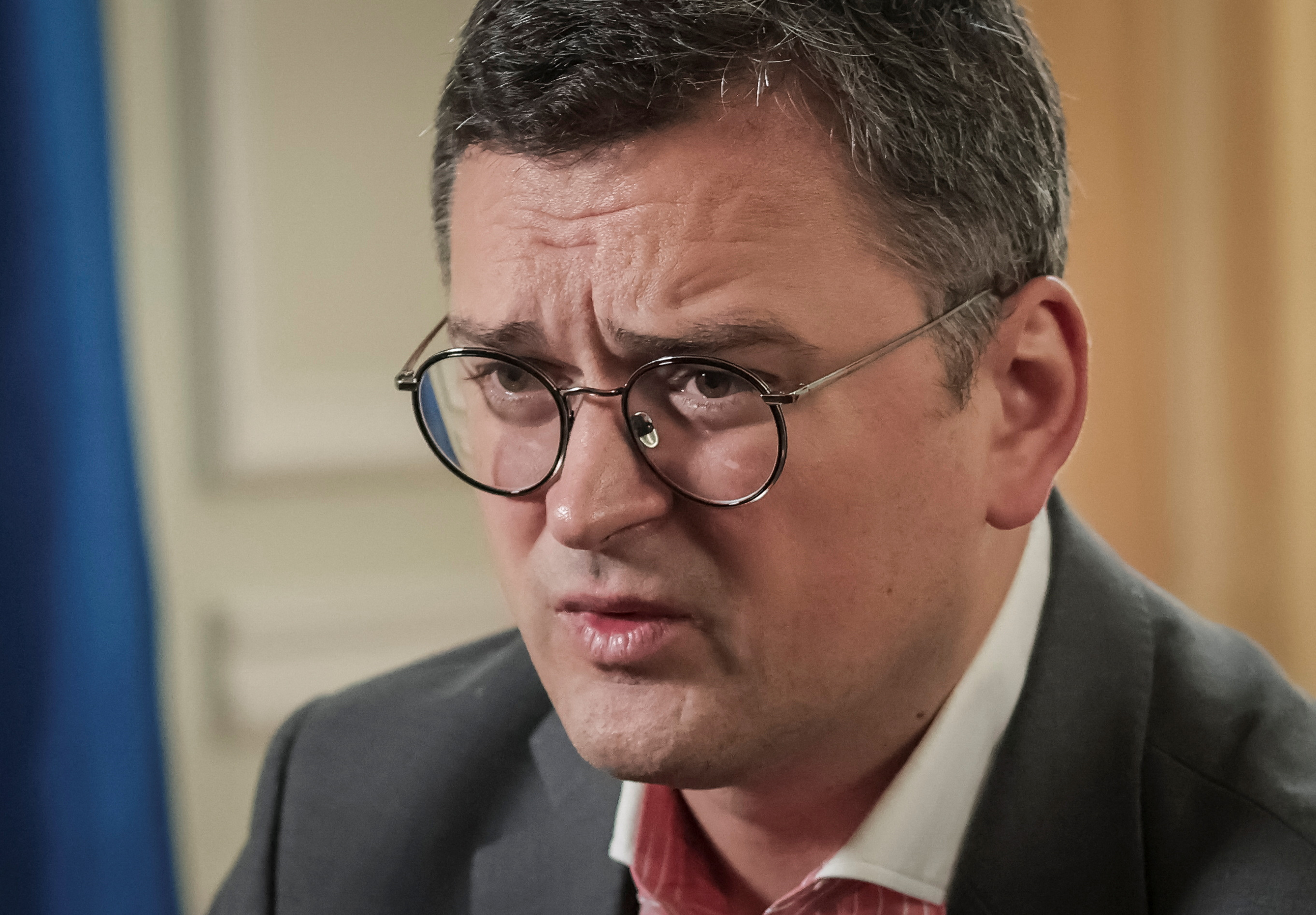 Ukrainian Foreign Minister Dmytro Kuleba speaks during an interview with Reuters in Kyiv