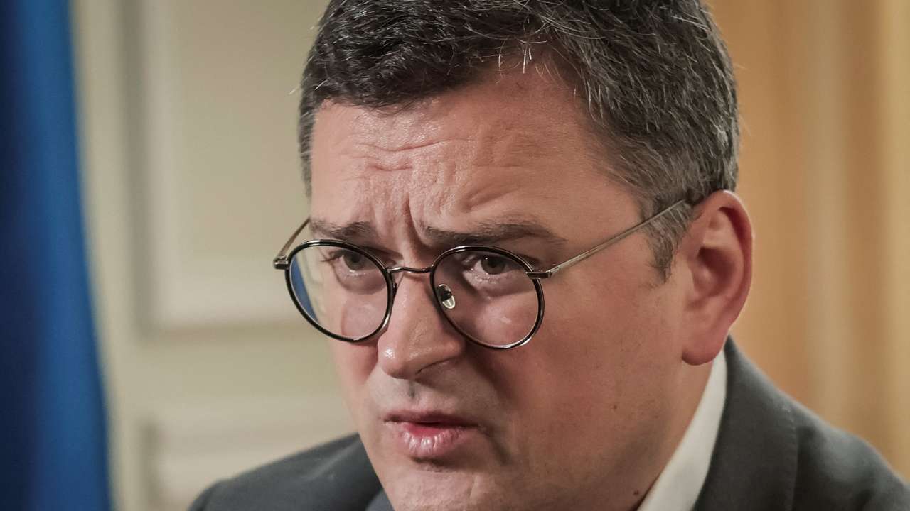Ukrainian Foreign Minister Dmytro Kuleba speaks during an interview with Reuters in Kyiv