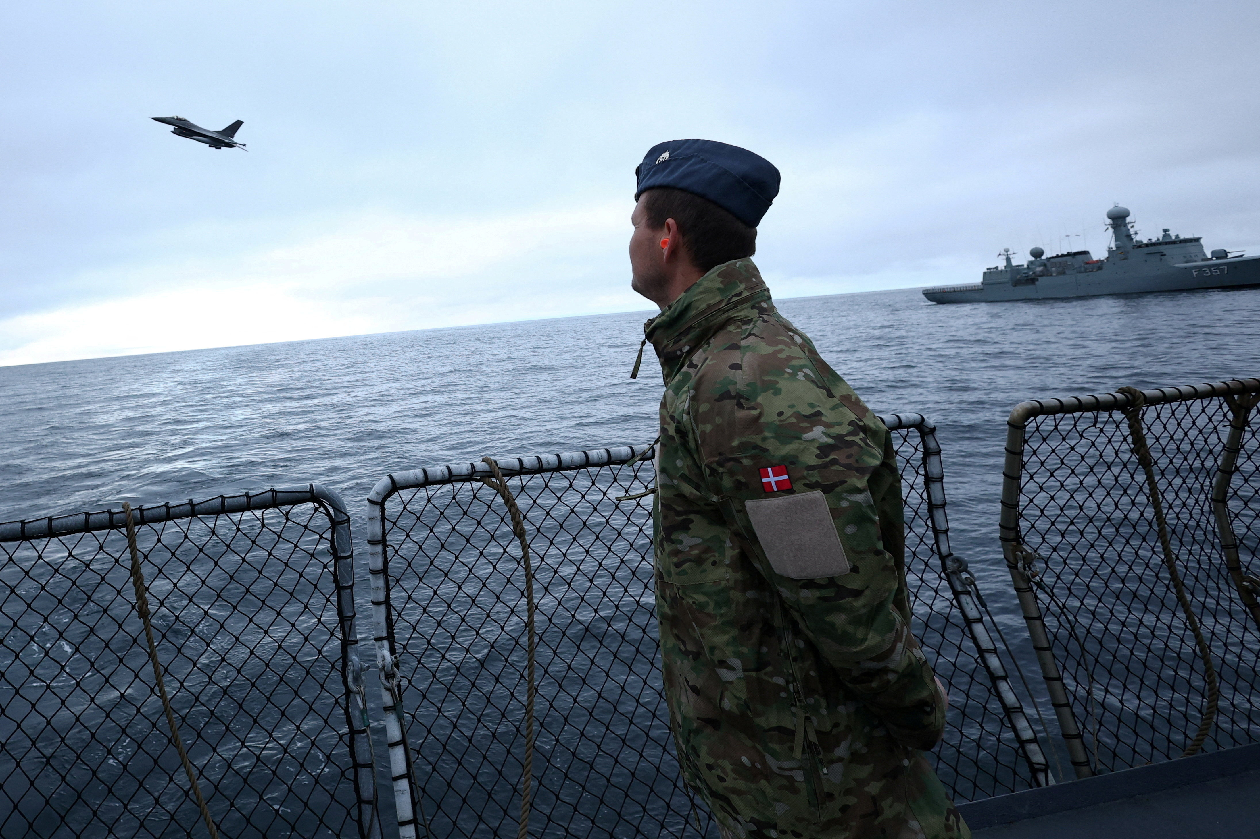 The frigate Niels Juel sails off the coast of Greenland during military drills