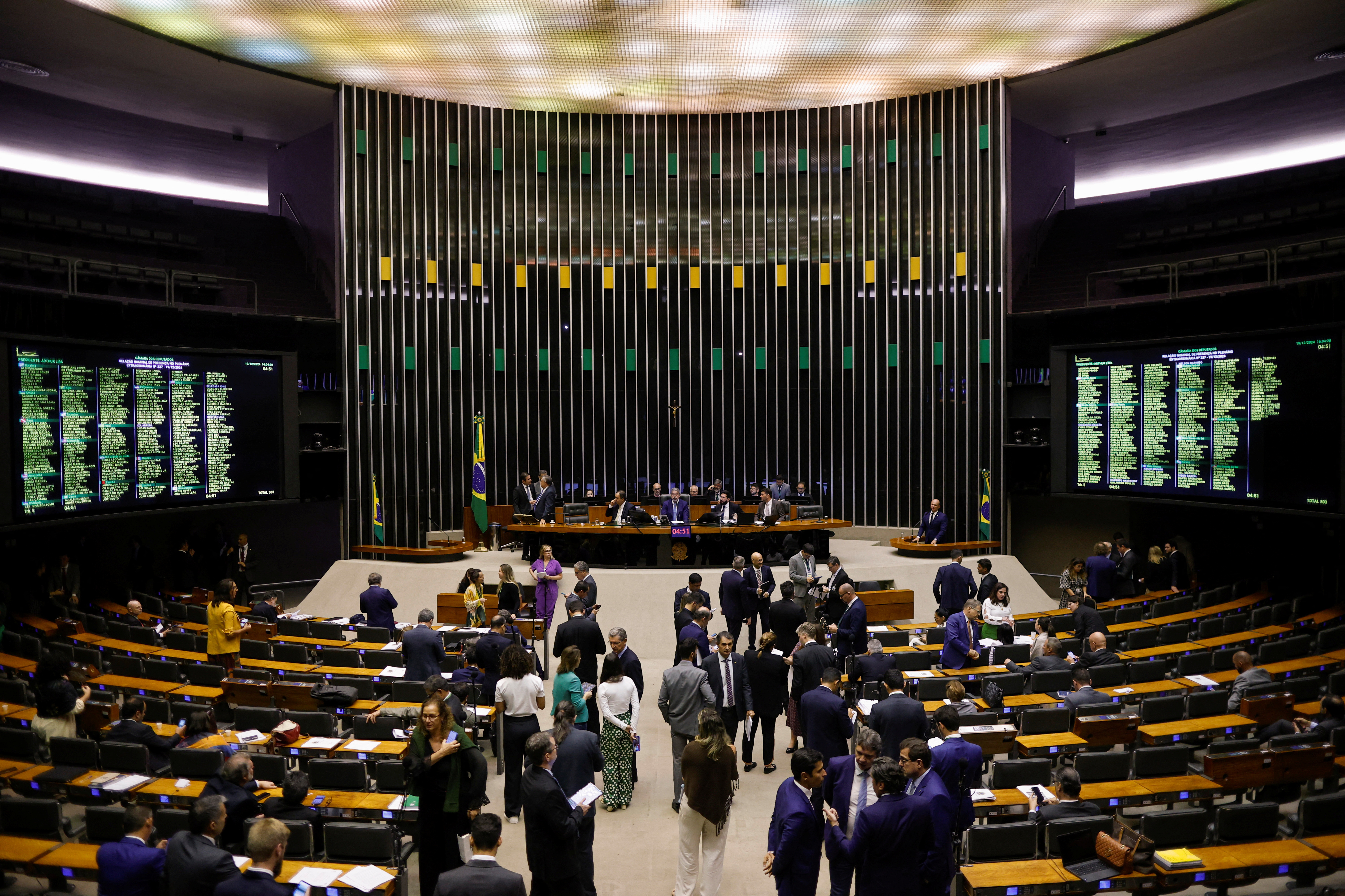 Brazil's Lower House Speaker Arthur Lira attends a session at the plenary Chamber of Deputies in Brasilia