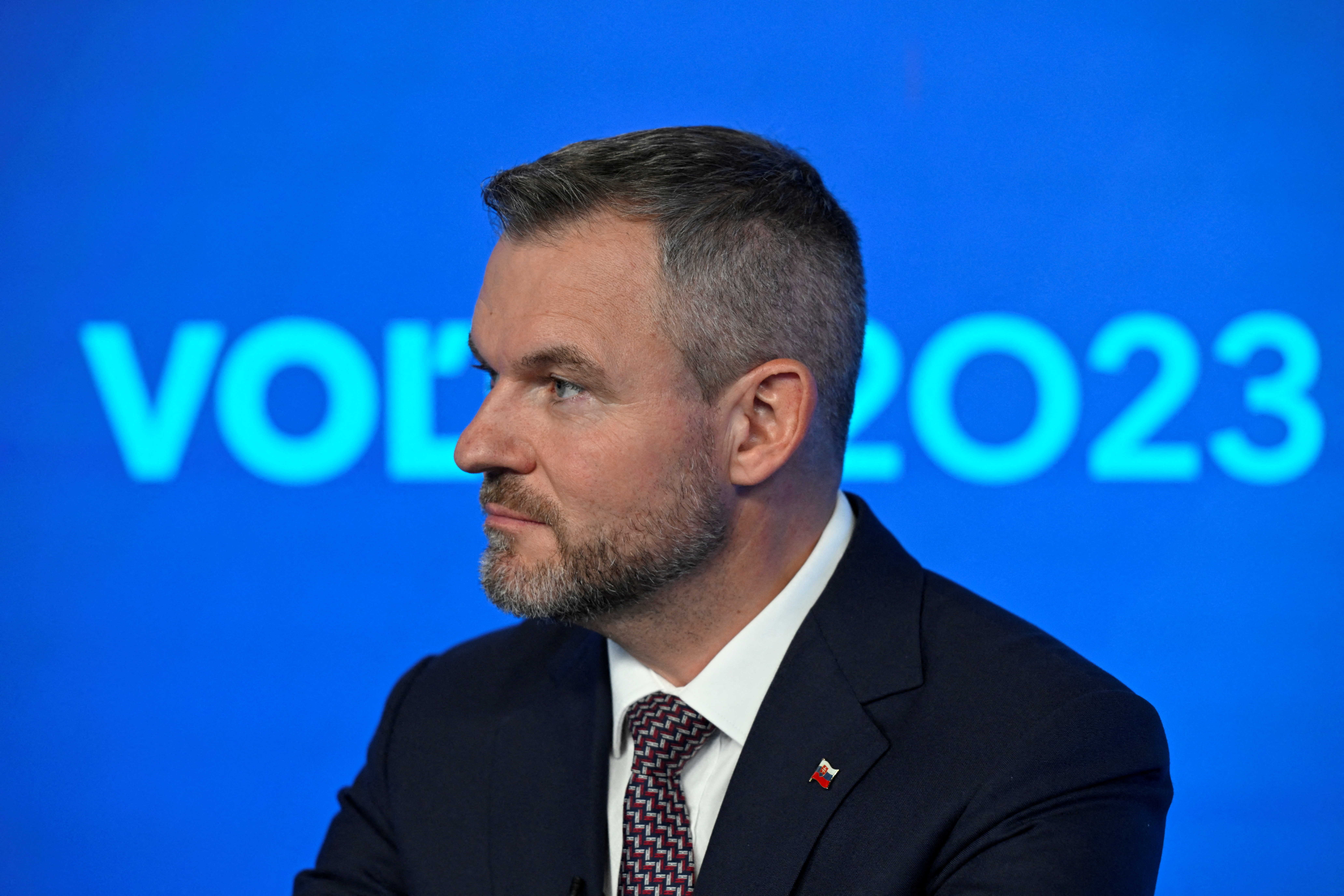 FILE PHOTO: Peter Pellegrini, leader of the HLAS party, awaits for the televised debate to begin at TV TA3, prior to the Slovak early parliamentary election in Bratislava