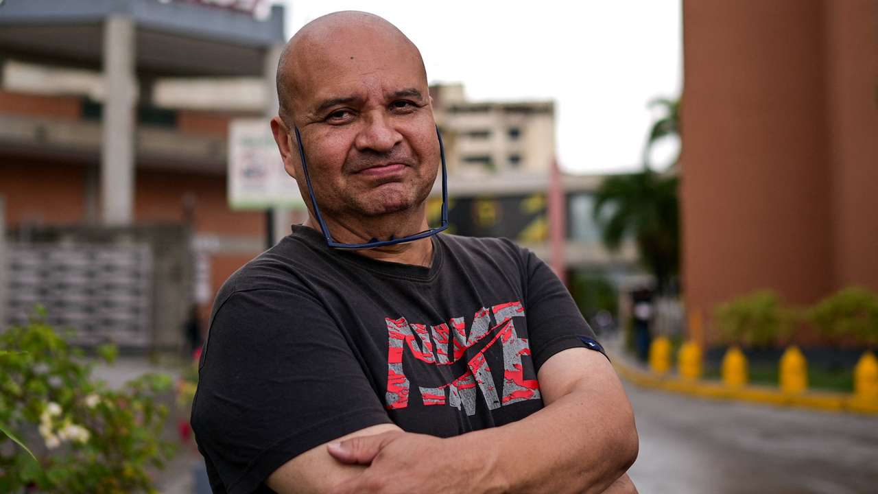 Roland Carreno poses for a photograph after being released from prison, in Guatire