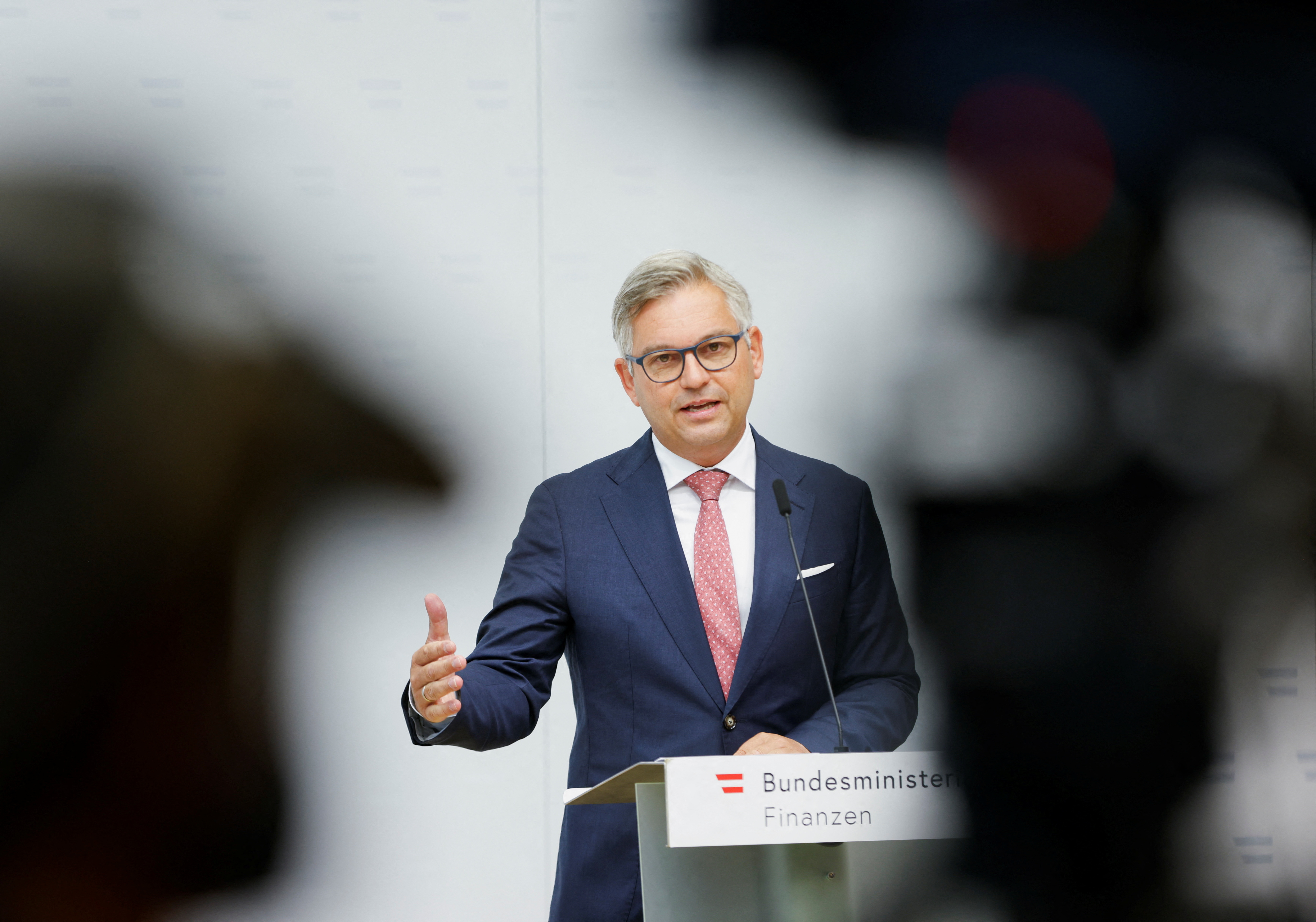 Austrian Finance Minister Brunner attends a press conference in Vienna