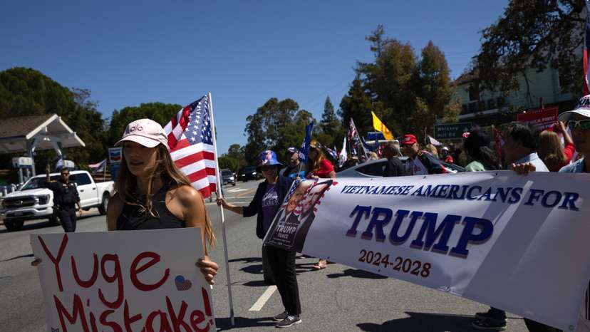 Trump supporters gather outside of a fundraiser in California