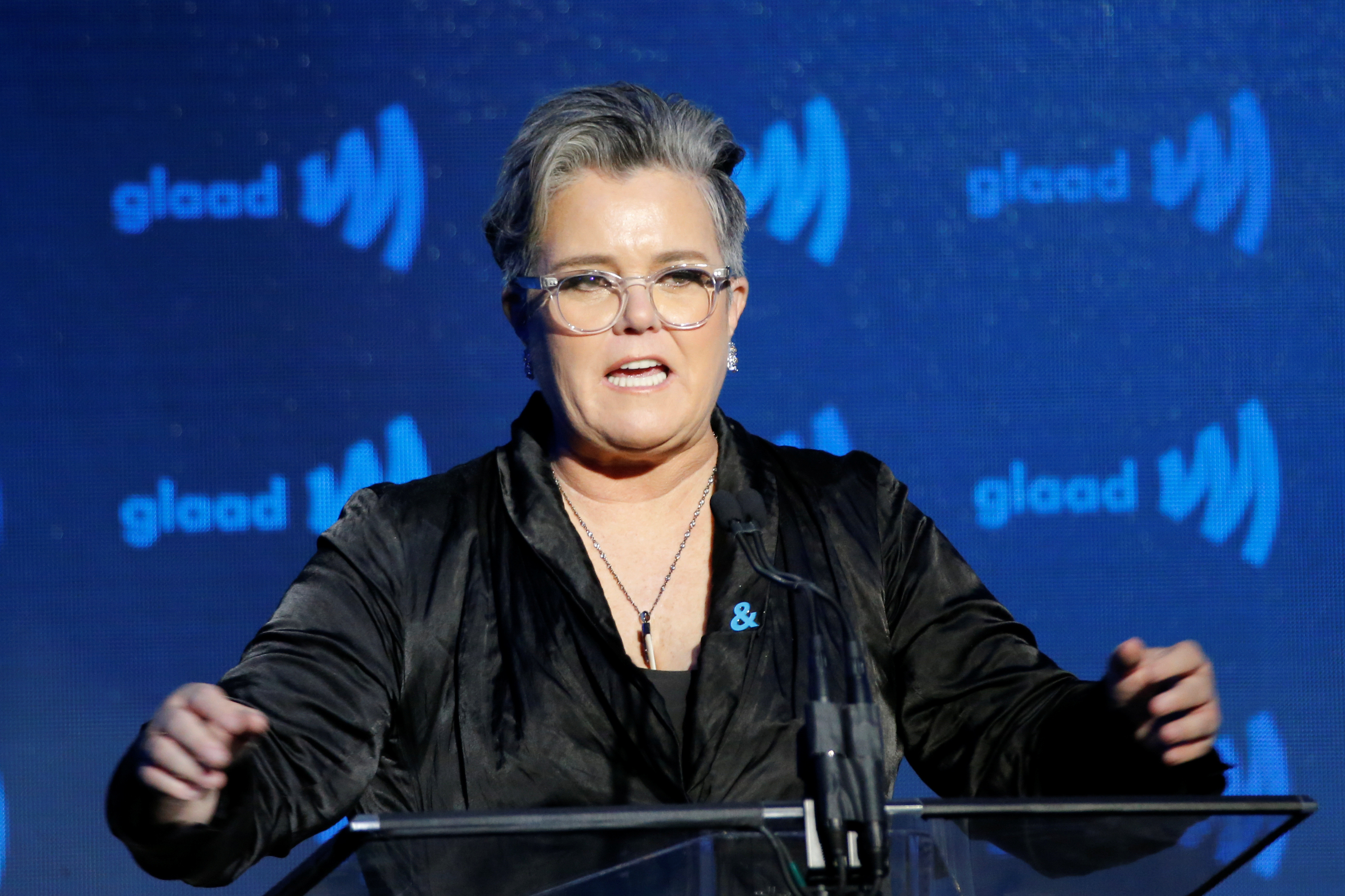 Presenter O'Donnell speaks on stage about Madonna during the 30th annual GLAAD awards ceremony in New York City, New York