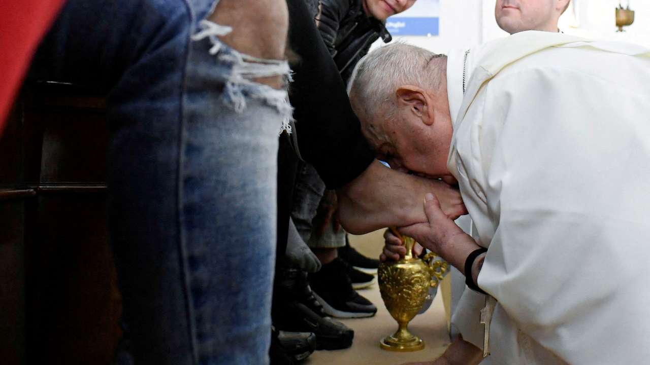 Pope visits Casal del Marmo juvenile prison for foot washing Mass in Rome