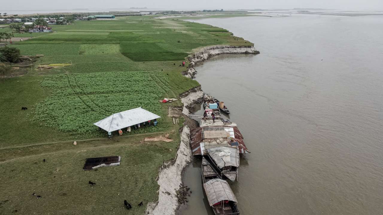 River erosion forces people to shifting their home in Bangladesh