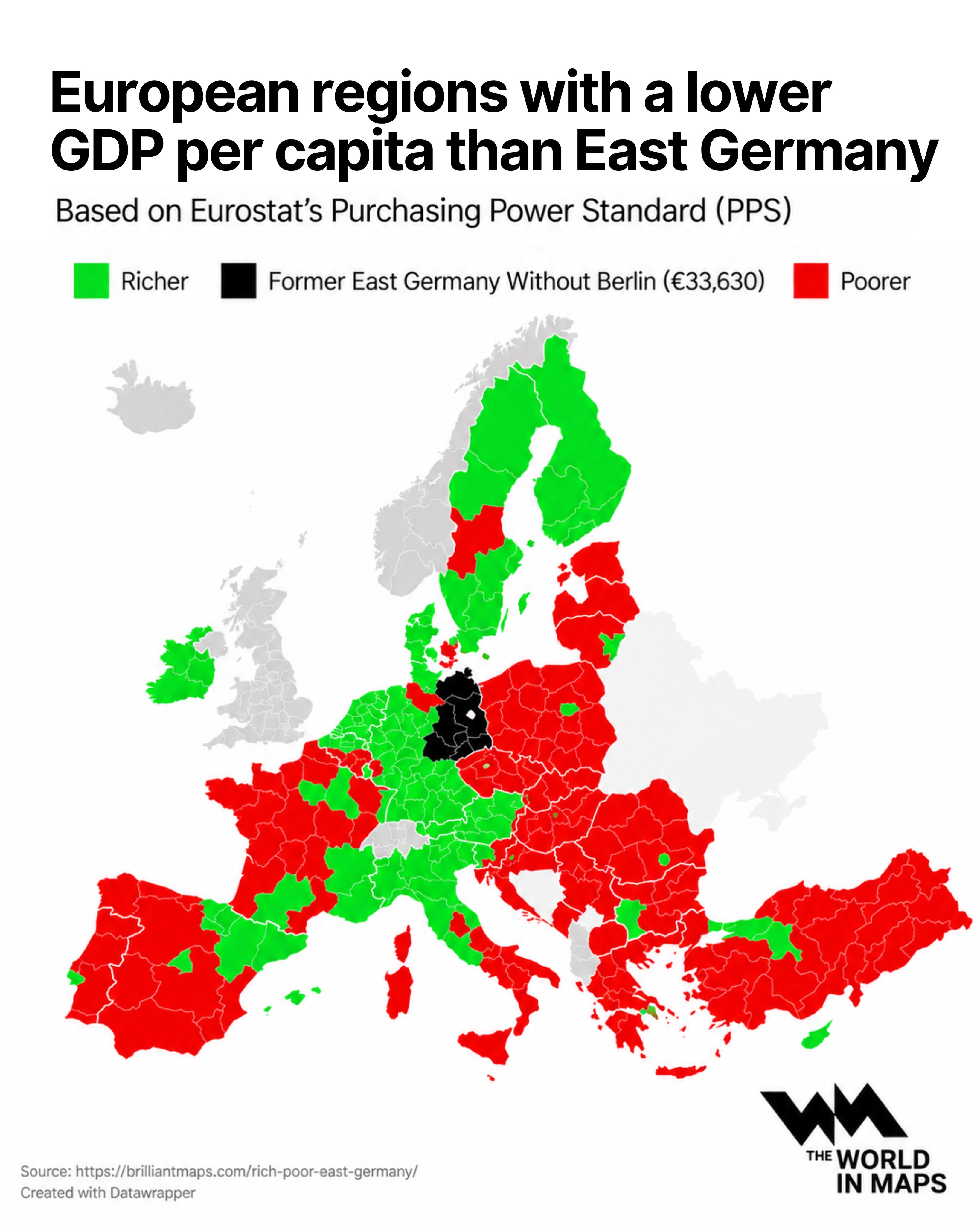 East Germany still outperforms many European regions on GDP per capita