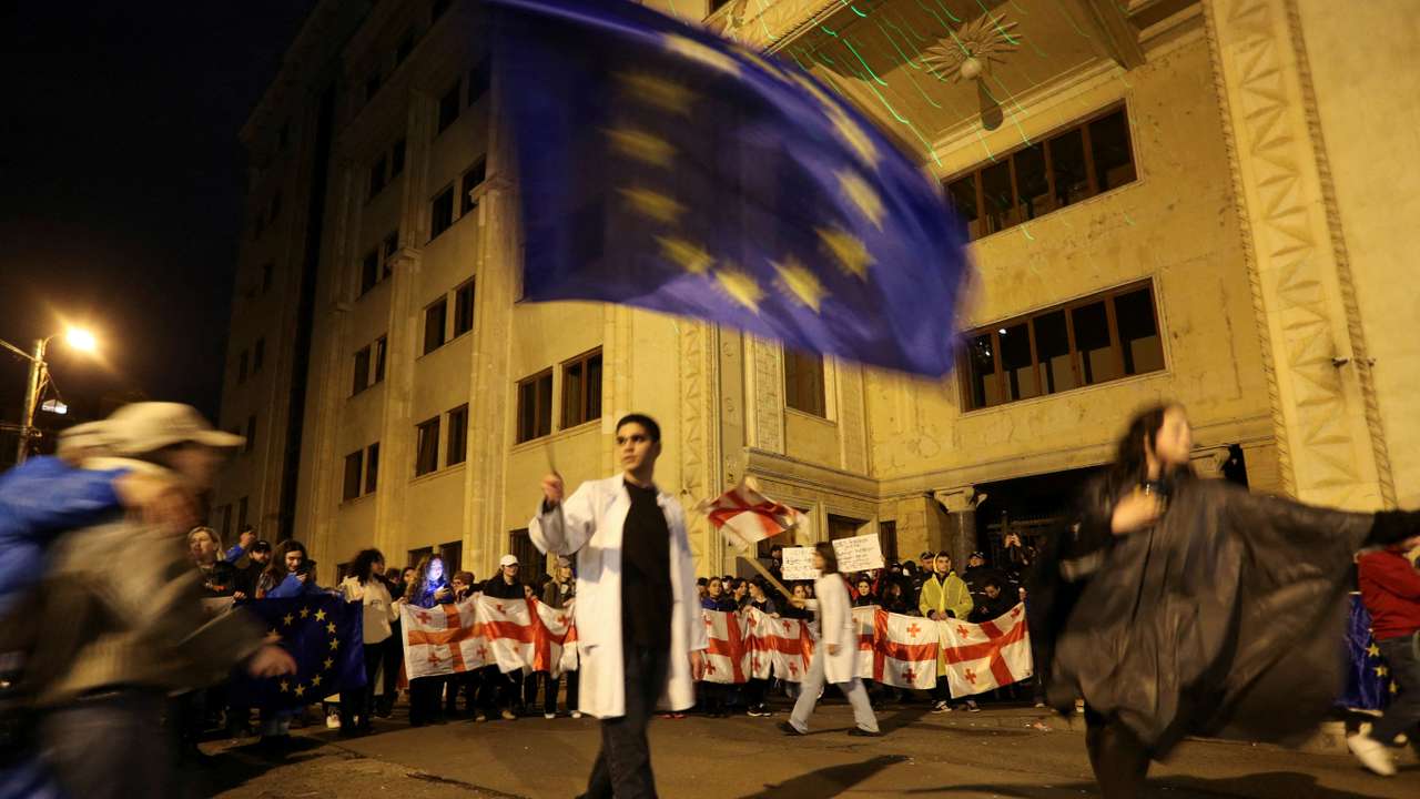 FILE PHOTO: Protest against a bill on "foreign agents" in Tbilisi