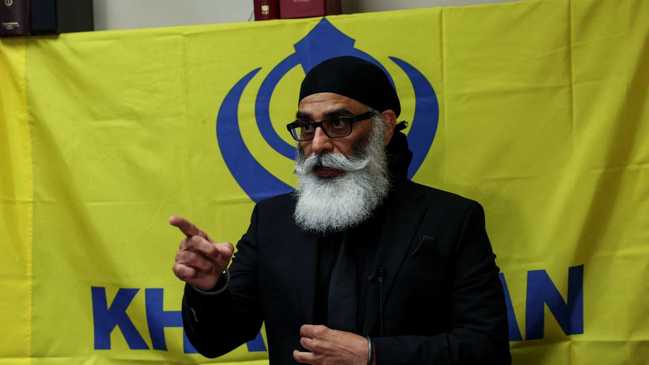 Gurpatwant Singh Pannun, a 56-year-old dual U.S.-Canadian citizen, speaks during an interview in New York City