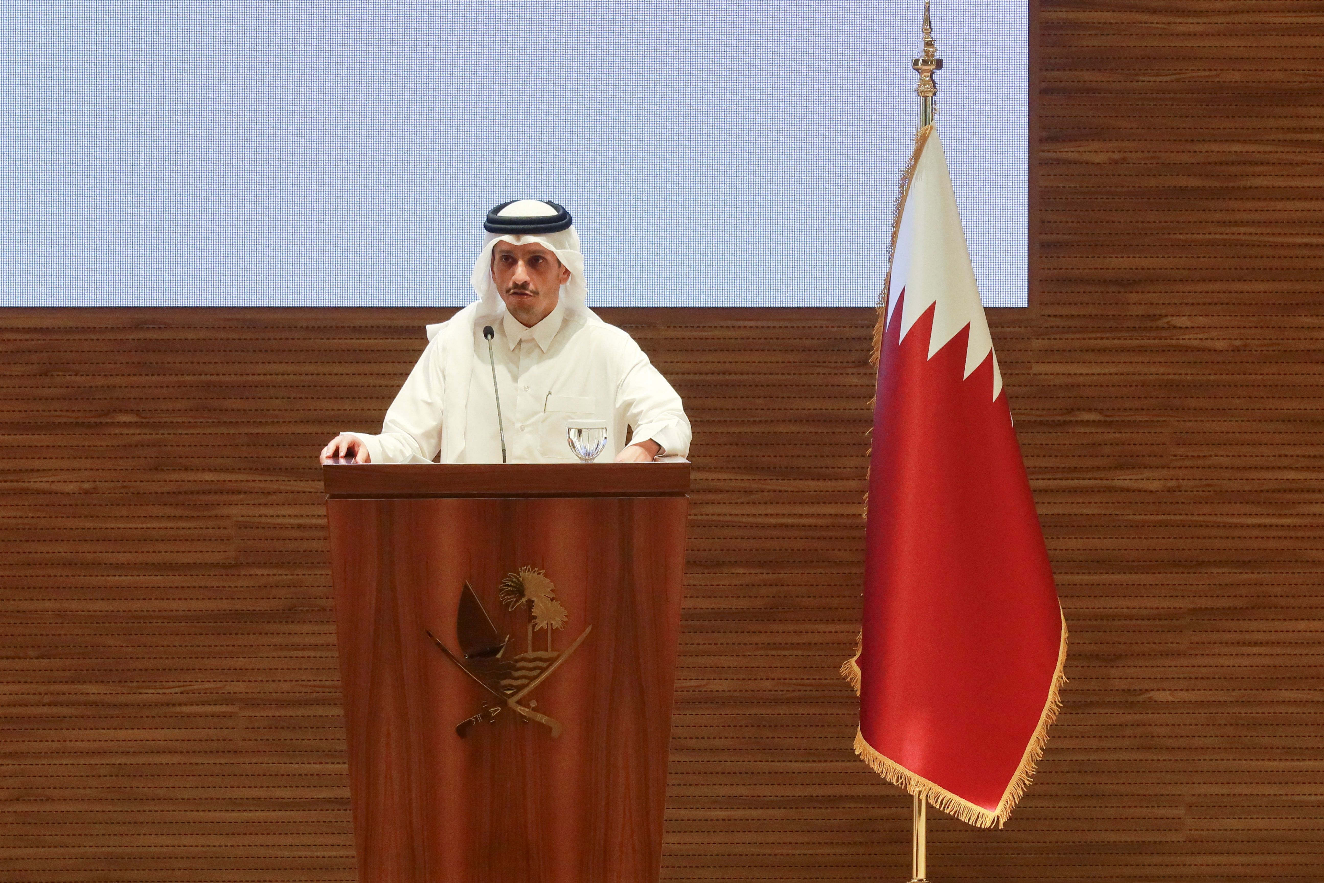 Qatari Prime Minister and Foreign Minister Sheikh Mohammed Bin Abdulrahman Bin Jassim Al Thani  and Turkish Foreign Minister Hakan Fidan hold a joint press conference, in Doha
