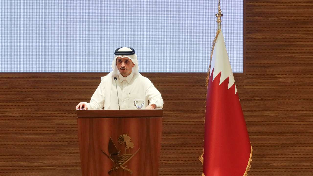 Qatari Prime Minister and Foreign Minister Sheikh Mohammed Bin Abdulrahman Bin Jassim Al Thani and Turkish Foreign Minister Hakan Fidan hold a joint press conference, in Doha
