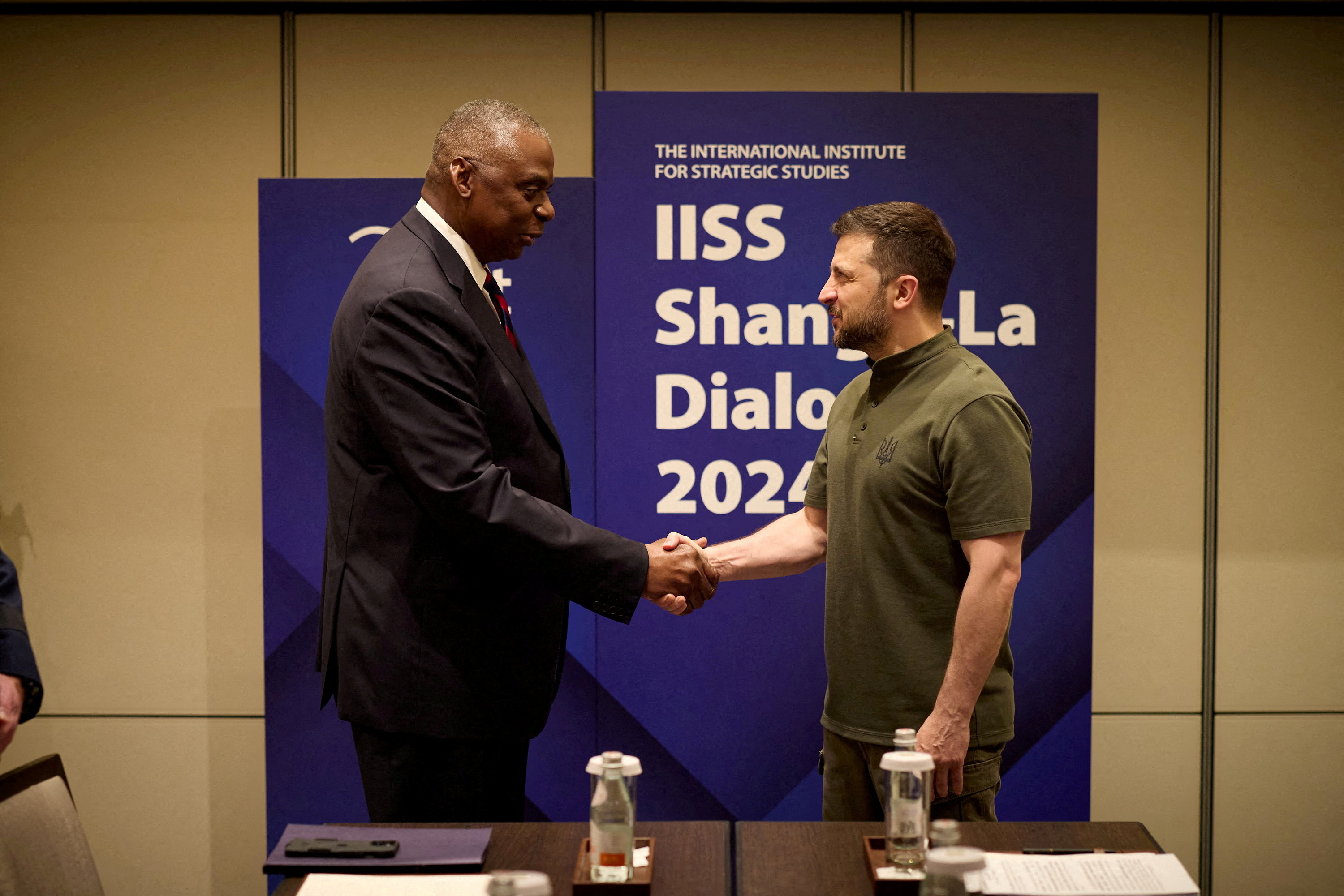 Ukrainian President Zelenskiy and U.S. Secretary of Defense Austin meet at the Shangri-La Dialogue, in Singapore