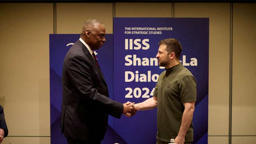 Ukrainian President Zelenskiy and U.S. Secretary of Defense Austin meet at the Shangri-La Dialogue, in Singapore