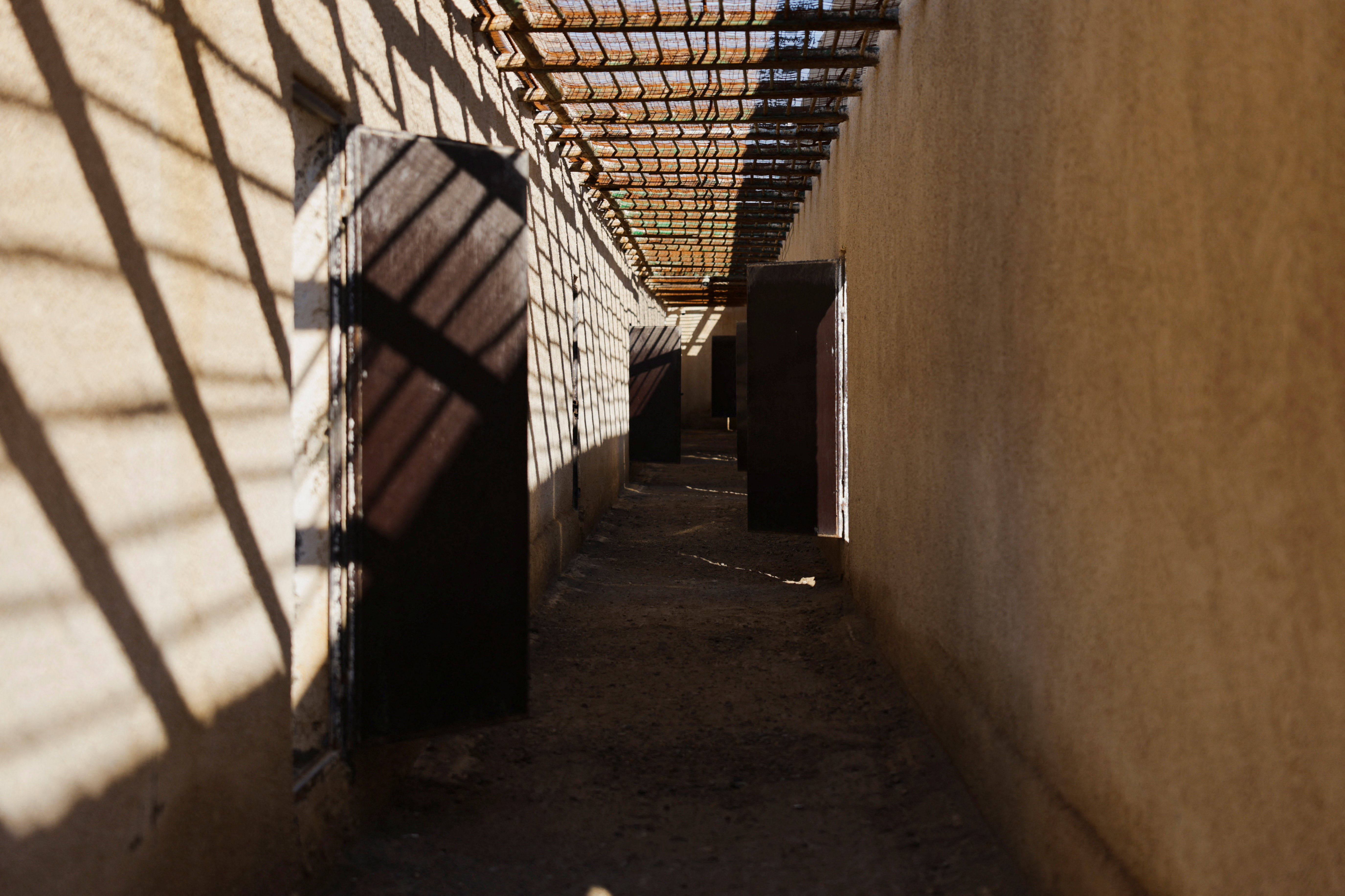 Empty corridor at al-Shaddadi prison after the withdrawal of the Syrian Democratic Forces and its takeover by the Syrian army, in Al-Shaddadi