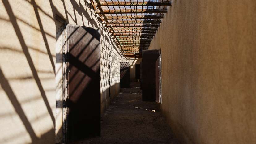 Empty corridor at al-Shaddadi prison after the withdrawal of the Syrian Democratic Forces and its takeover by the Syrian army, in Al-Shaddadi