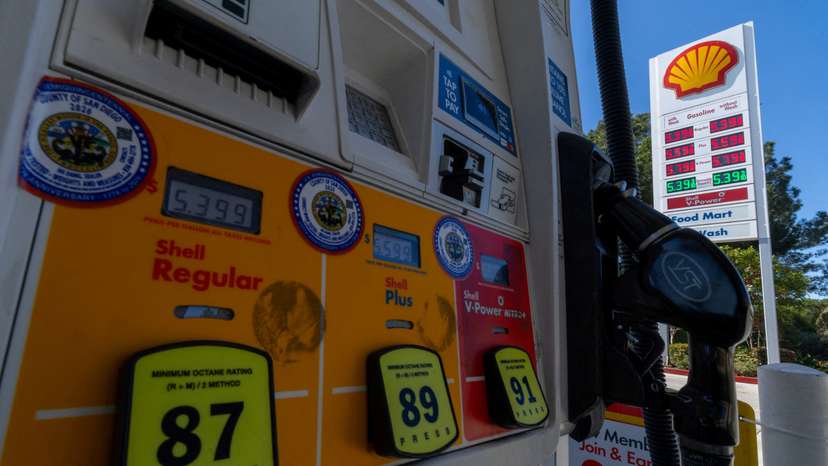 FILE PHOTO: Gasoline prices are displayed on a gas pump in Del Mar, California