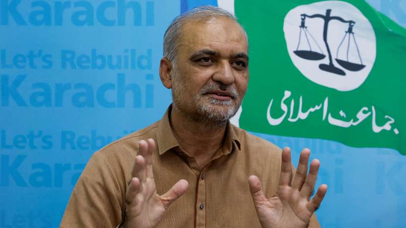 Hafiz Naeem ur Rehman, leader of the religious and political party Jamaat-e-Islami, speaks during an interview with Reuters in Karachi