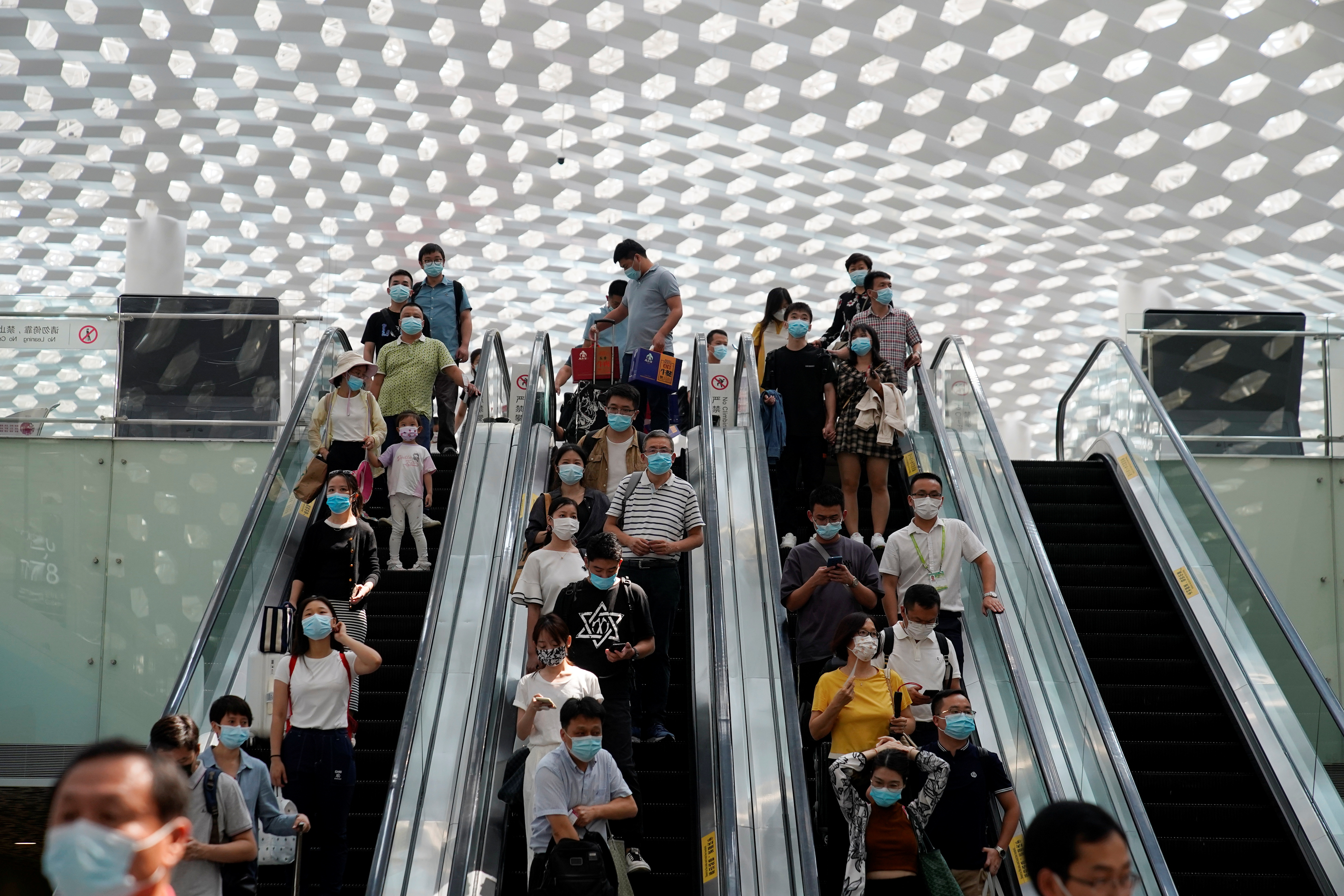 Travellers at Shenzhen Baoan International Airport