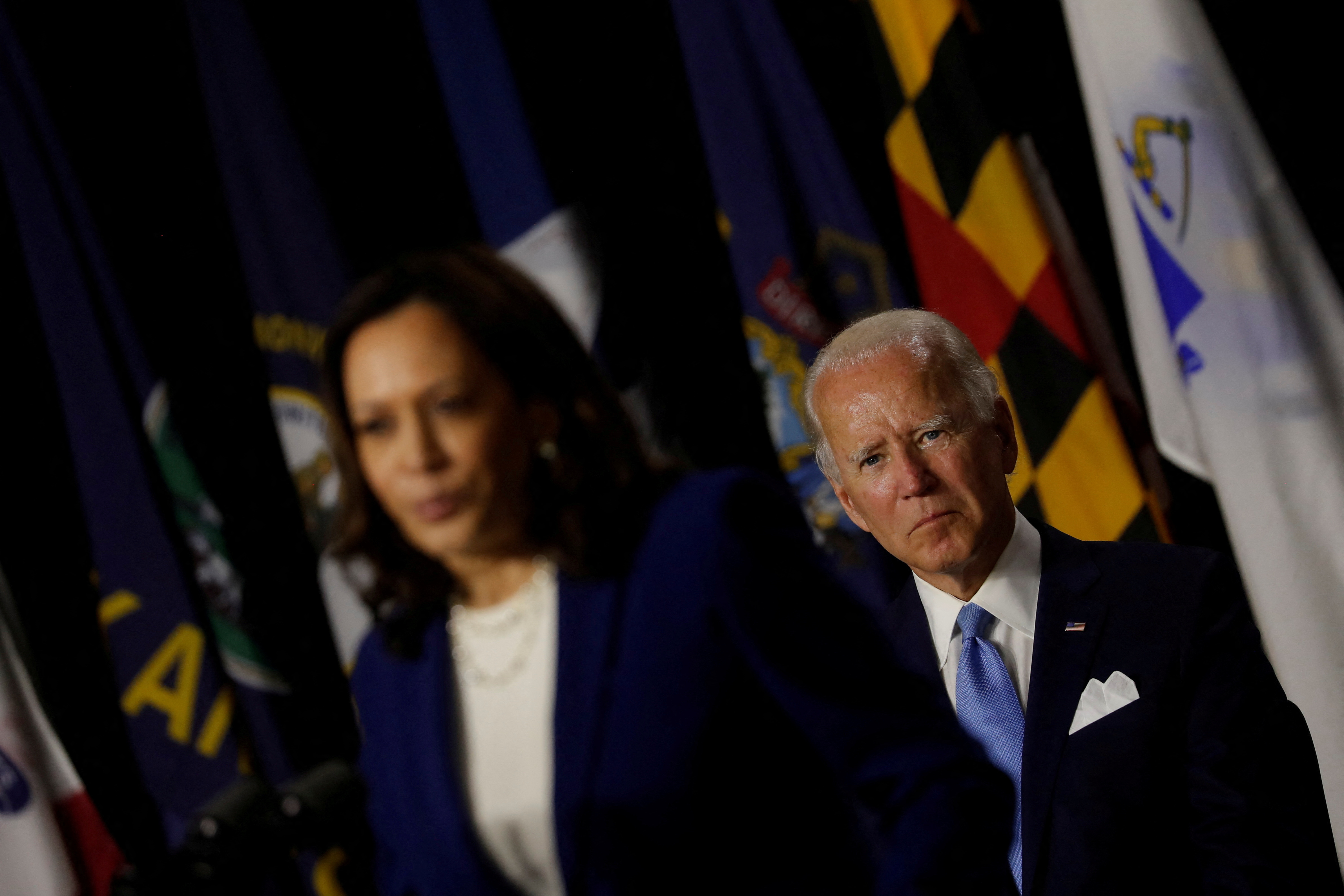 FILE PHOTO: Democratic presidential candidate Biden and vice presidential candidate Harris hold first joint campaign appearance as a ticket in Wilmington, Delaware
