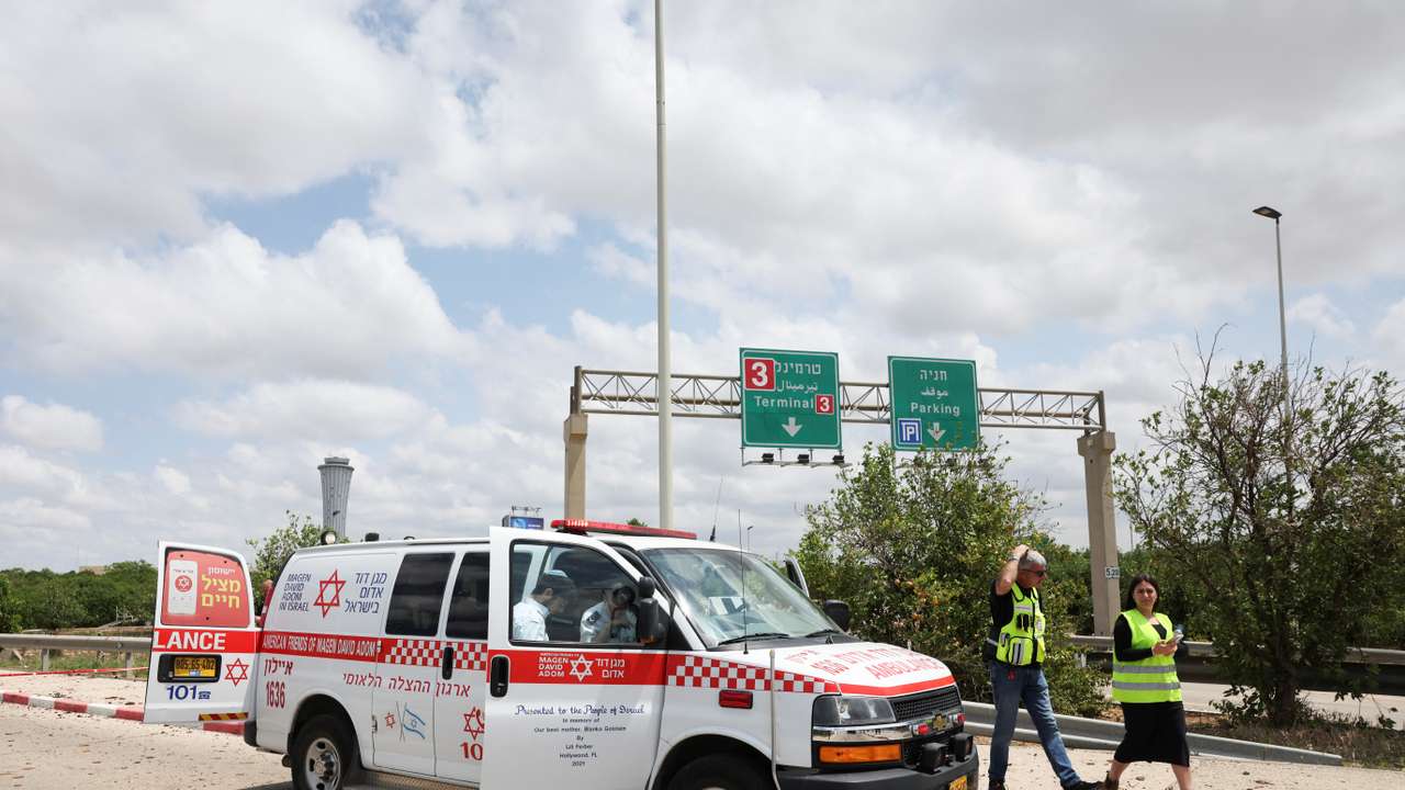 A view of the site of a missile attack, launched from Yemen, near Ben Gurion Airport, in Tel Aviv