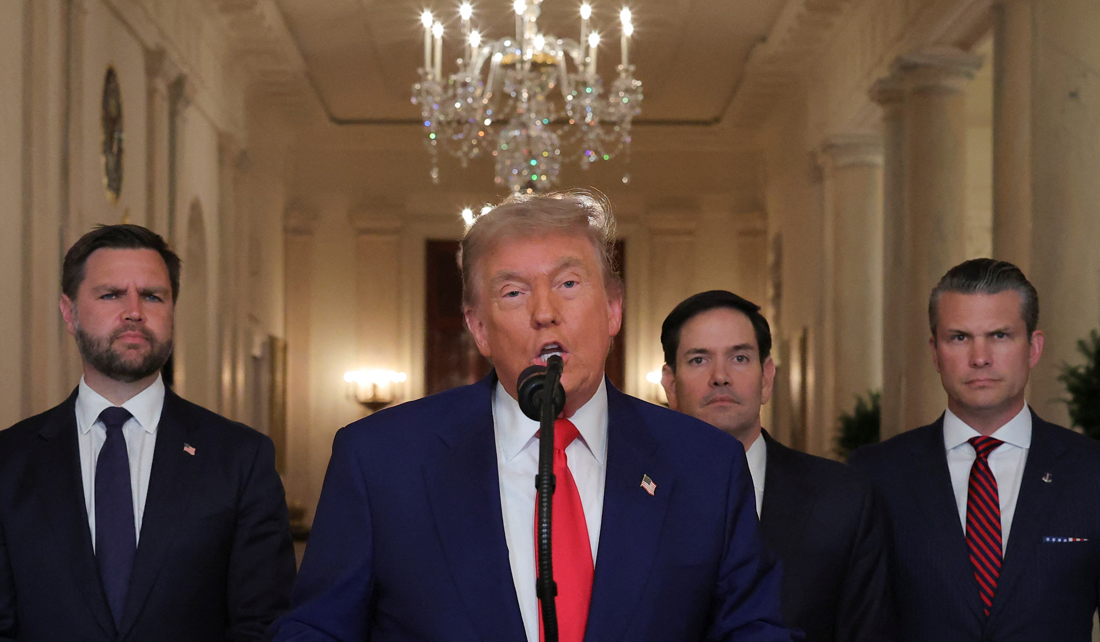 U.S. President Donald Trump delivers an address to the nation at the White House in Washington, following U.S. strikes on Iran's nuclear facilities