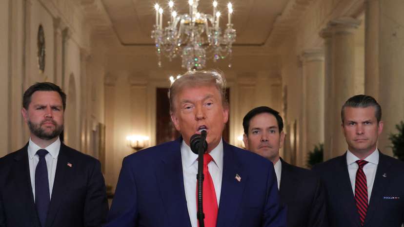U.S. President Donald Trump delivers an address to the nation at the White House in Washington, following U.S. strikes on Iran's nuclear facilities