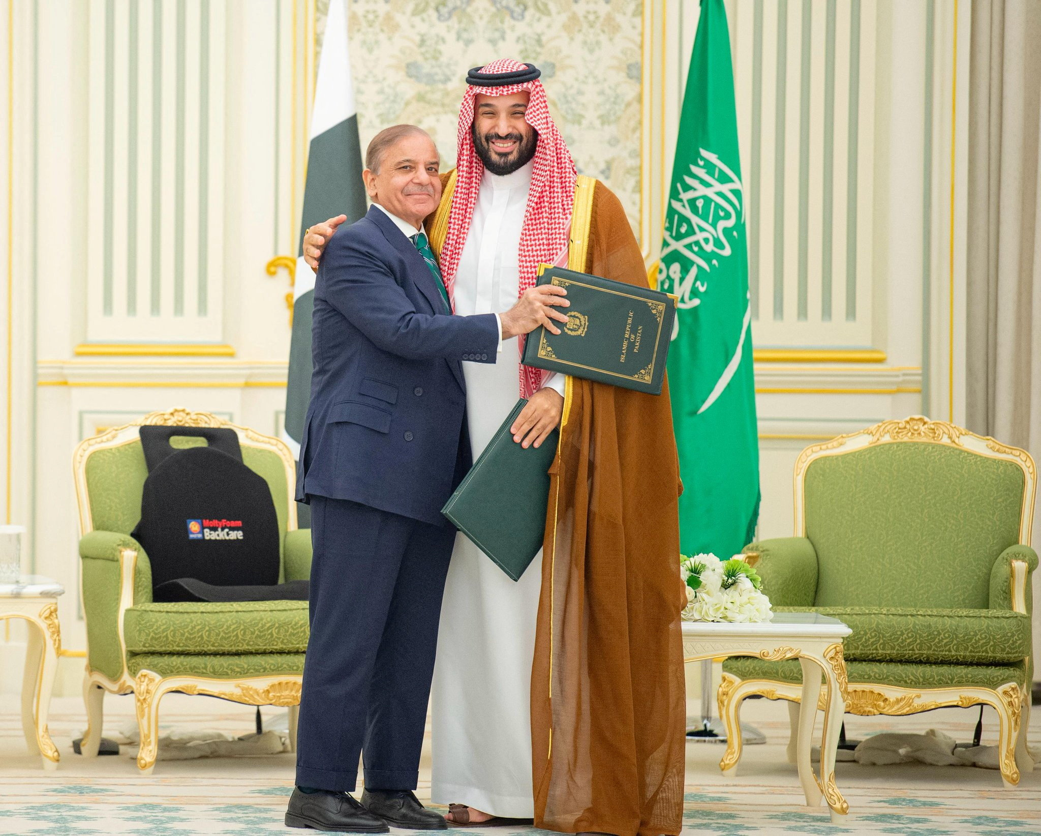 Saudi Crown Prince Mohammed bin Salman and Pakistan Prime Minister Shehbaz Sharif sign a defence agreement in Riyadh