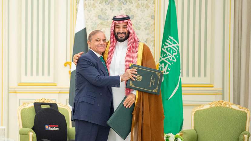 Saudi Crown Prince Mohammed bin Salman and Pakistan Prime Minister Shehbaz Sharif sign a defence agreement in Riyadh