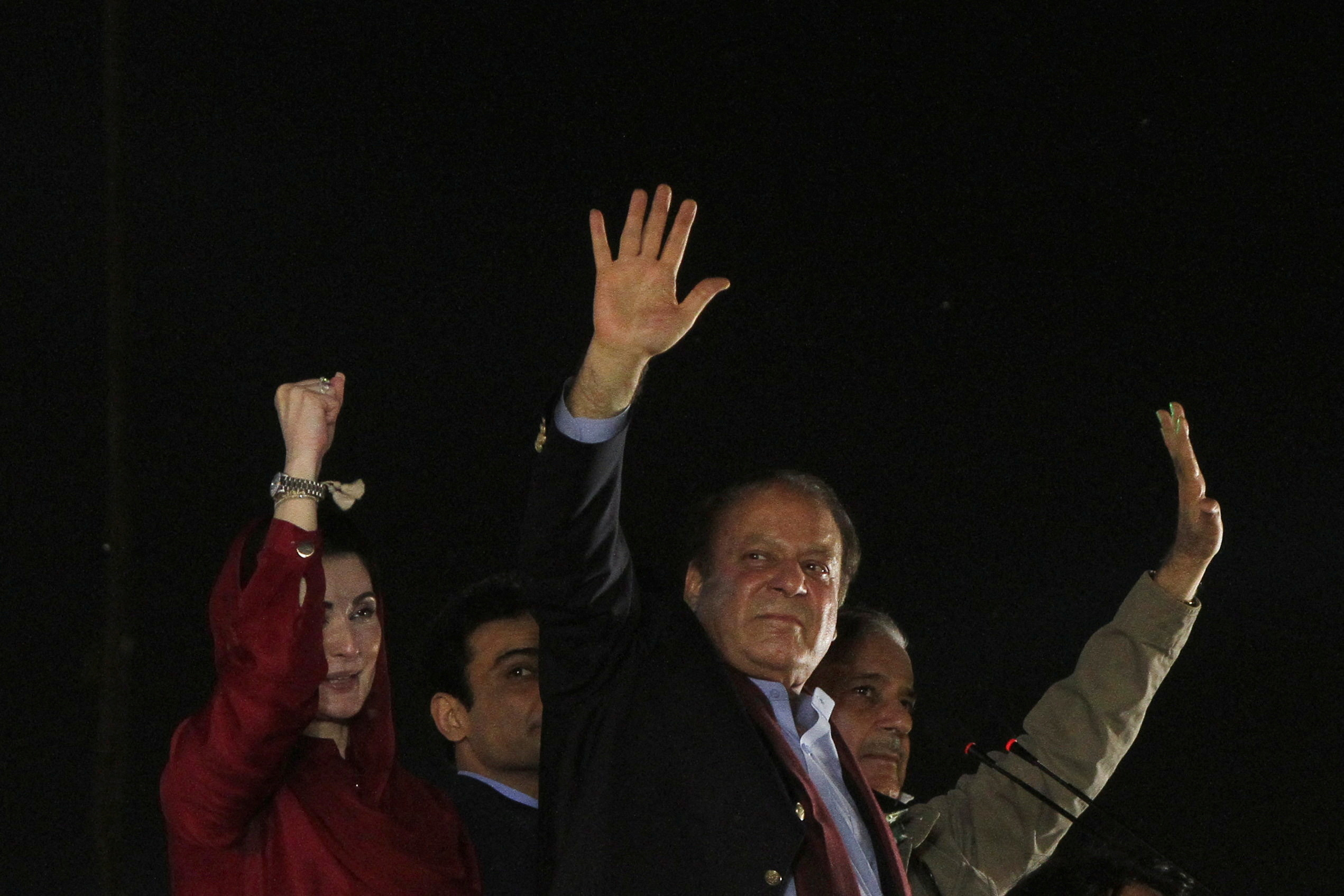 FILE PHOTO: Pakistan's former Prime Minister Sharif addresses supporters upon his arrival in Lahore