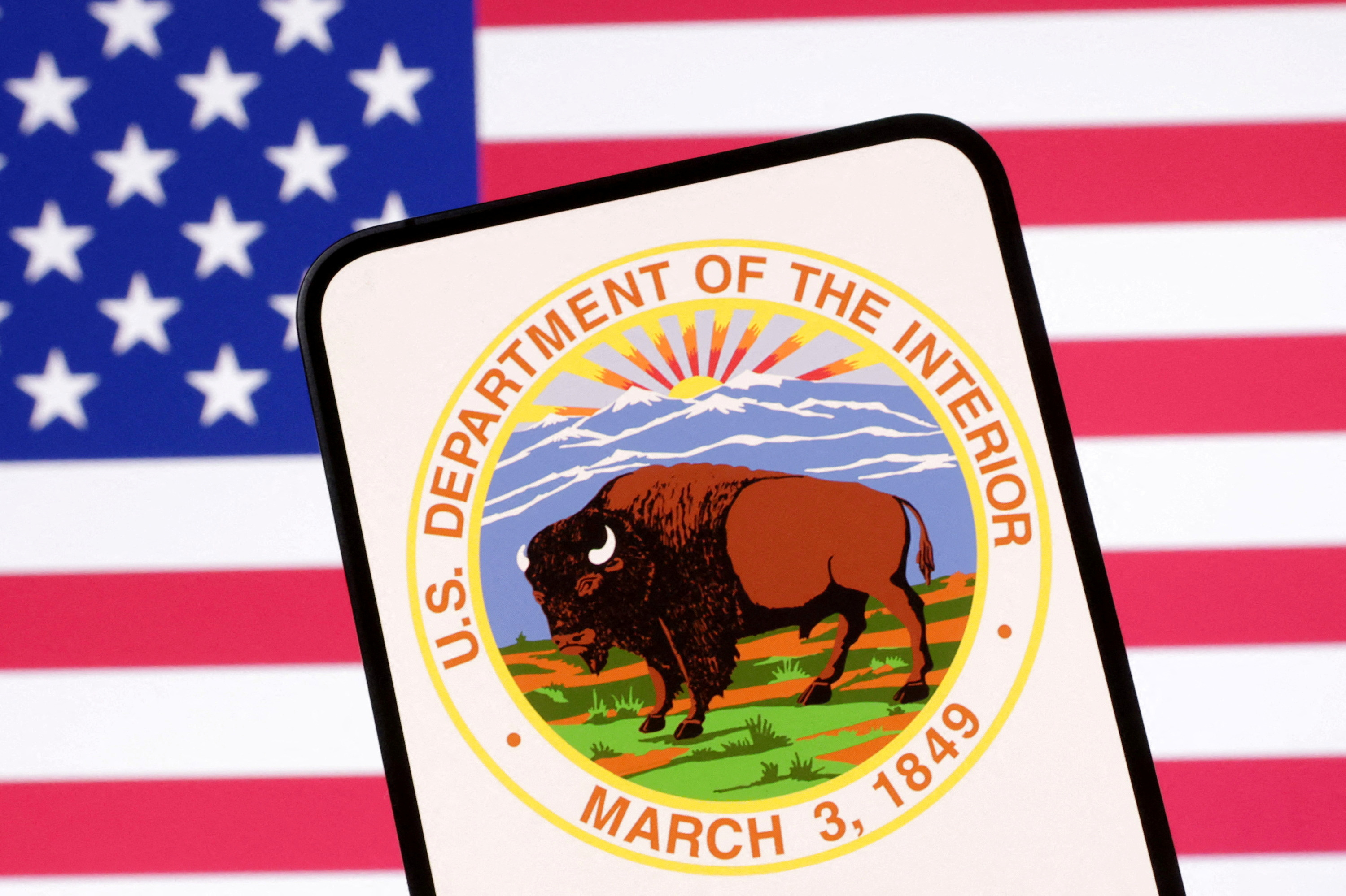 Illustration shows United States Department of the Interior logo and U.S. flag