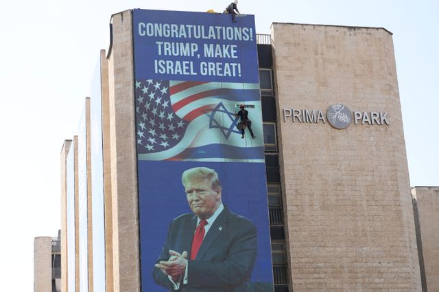 Billboard congratulating Donald Trump, in Jerusalem