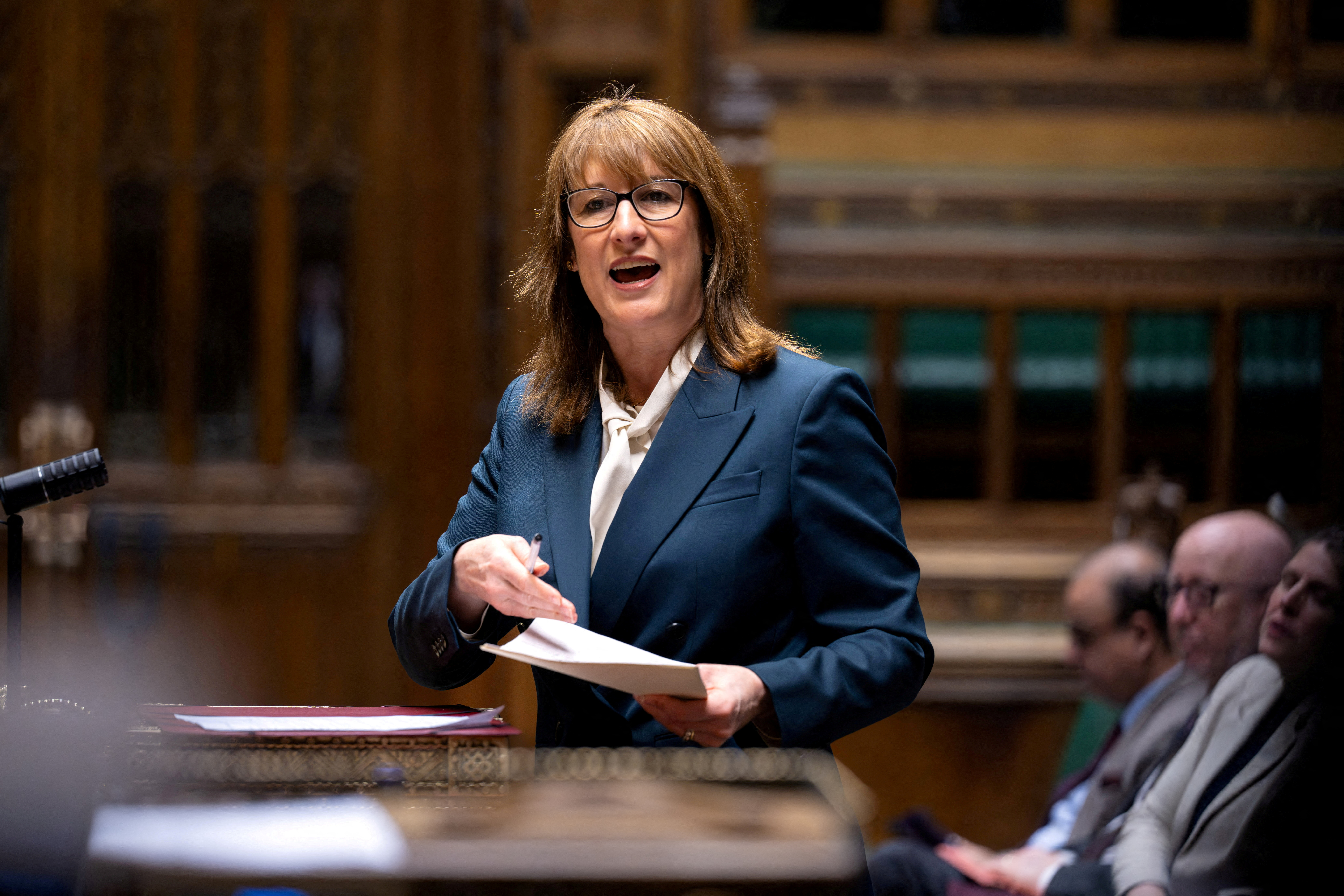 FILE PHOTO: British Chancellor Rachel Reeves gives Ministerial Statement on Middle East: Economic Update at the House of Commons in London