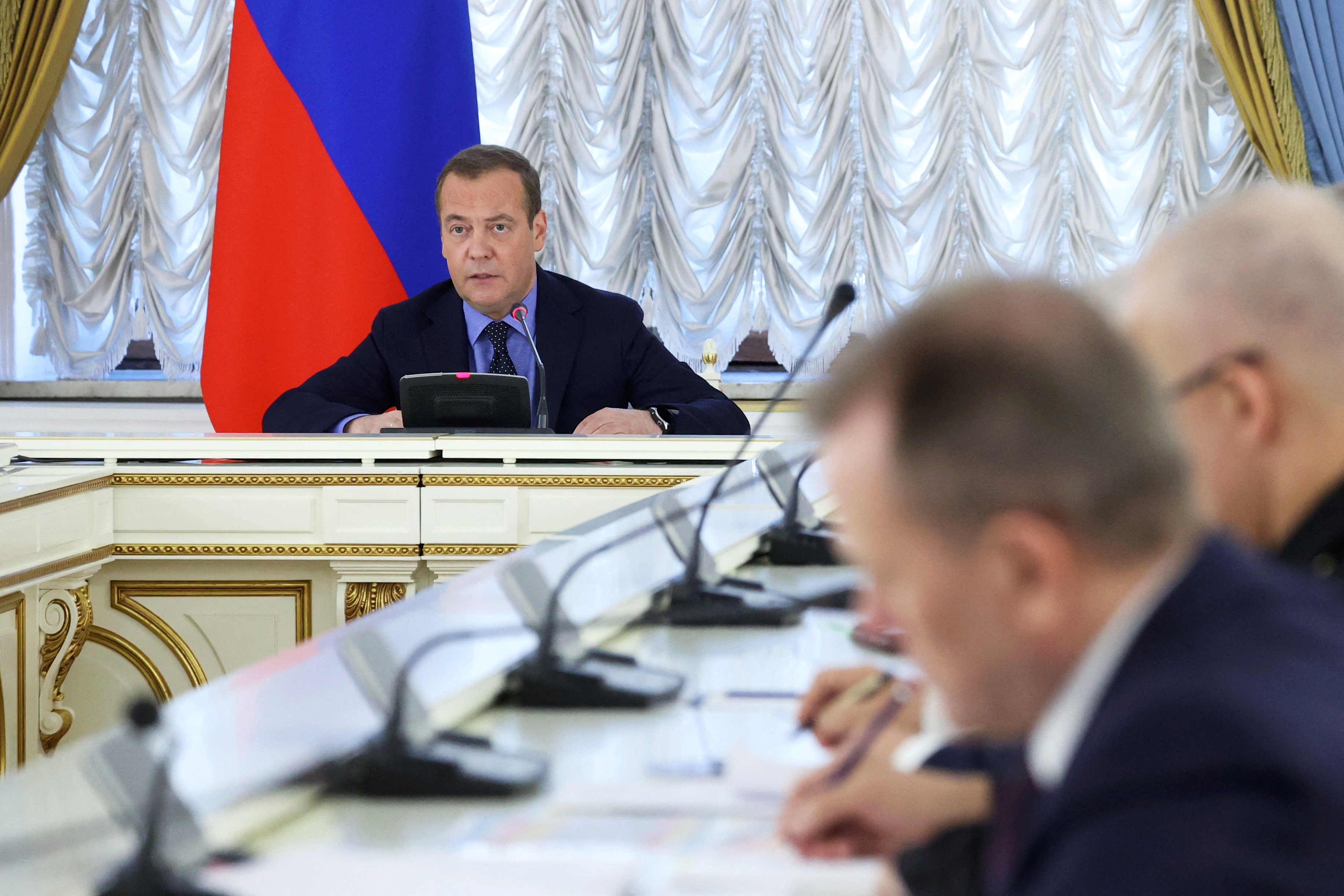 Deputy head of Russia's Security Council Dmitry Medvedev chairs a meeting in Moscow