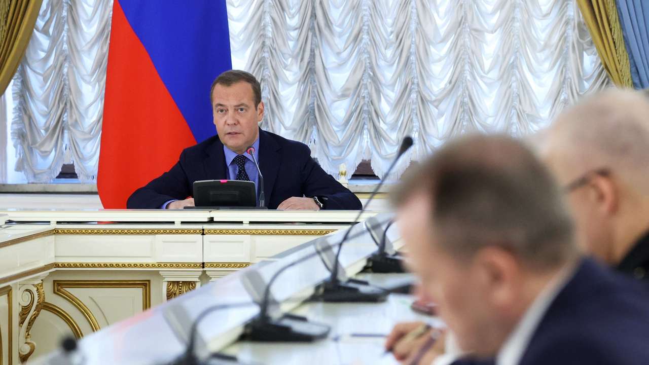 Deputy head of Russia's Security Council Dmitry Medvedev chairs a meeting in Moscow