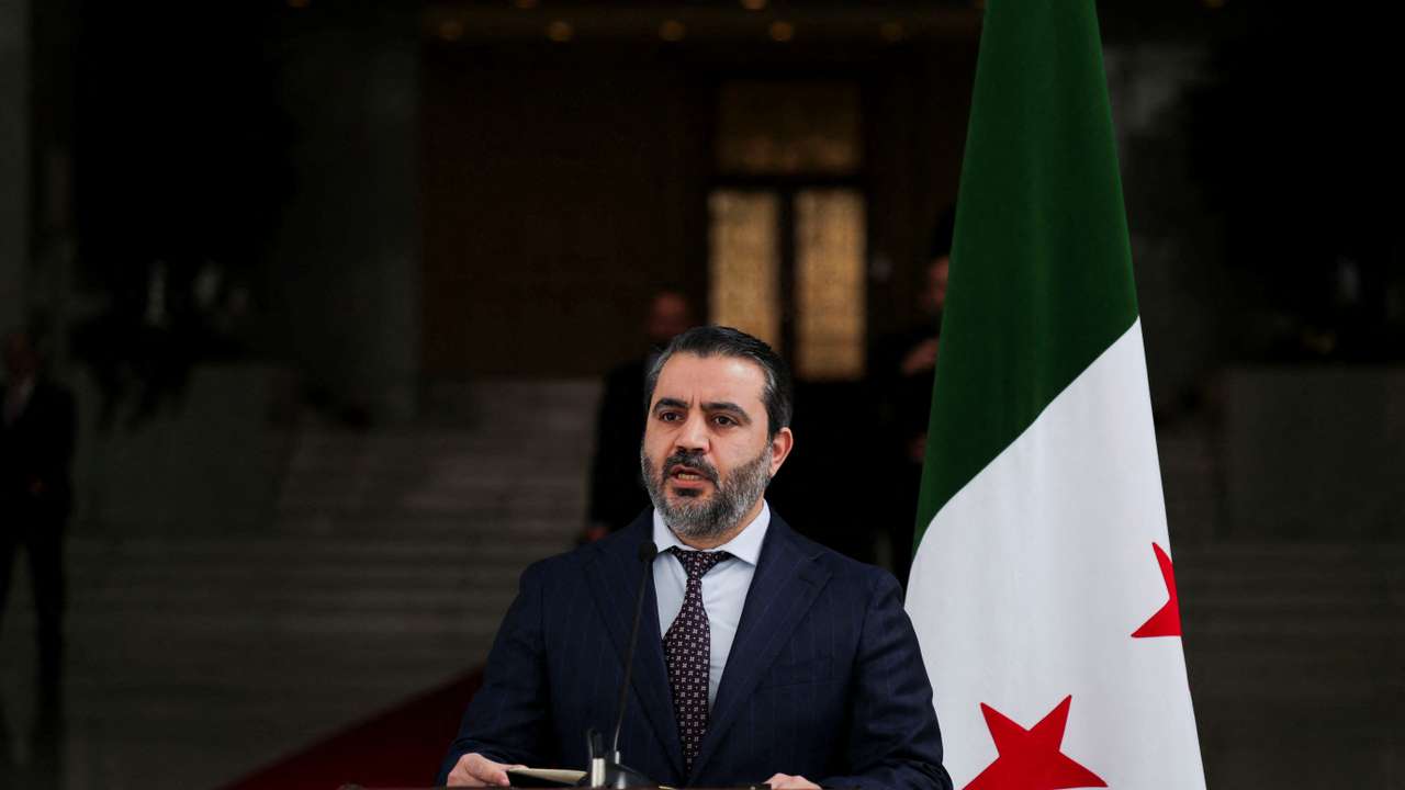 Ukrainian Foreign Minister Andrii Sybiha attends a press conference with Syria's foreign minister, Asaad Hassan al-Shibani, after the ousting of Syria's Bashar al-Assad, in Damascus