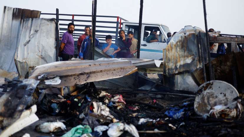 Aftermath of an Israeli strike on an area designated for displaced people, in Rafah in the southern Gaza Strip