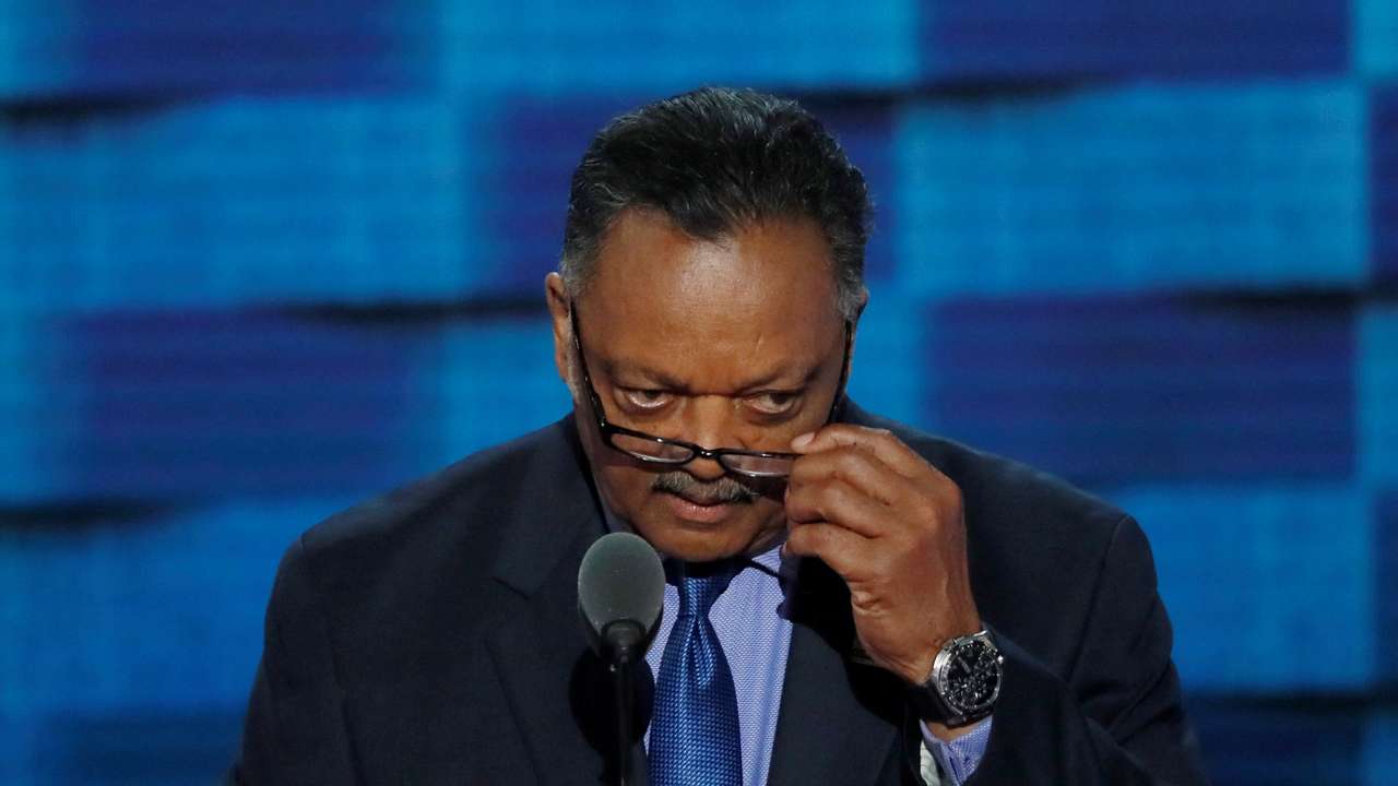 FILE PHOTO: Civil rights leader Reverend Jesse Jackson speaks during the third day of the Democratic National Convention in Philadelphia