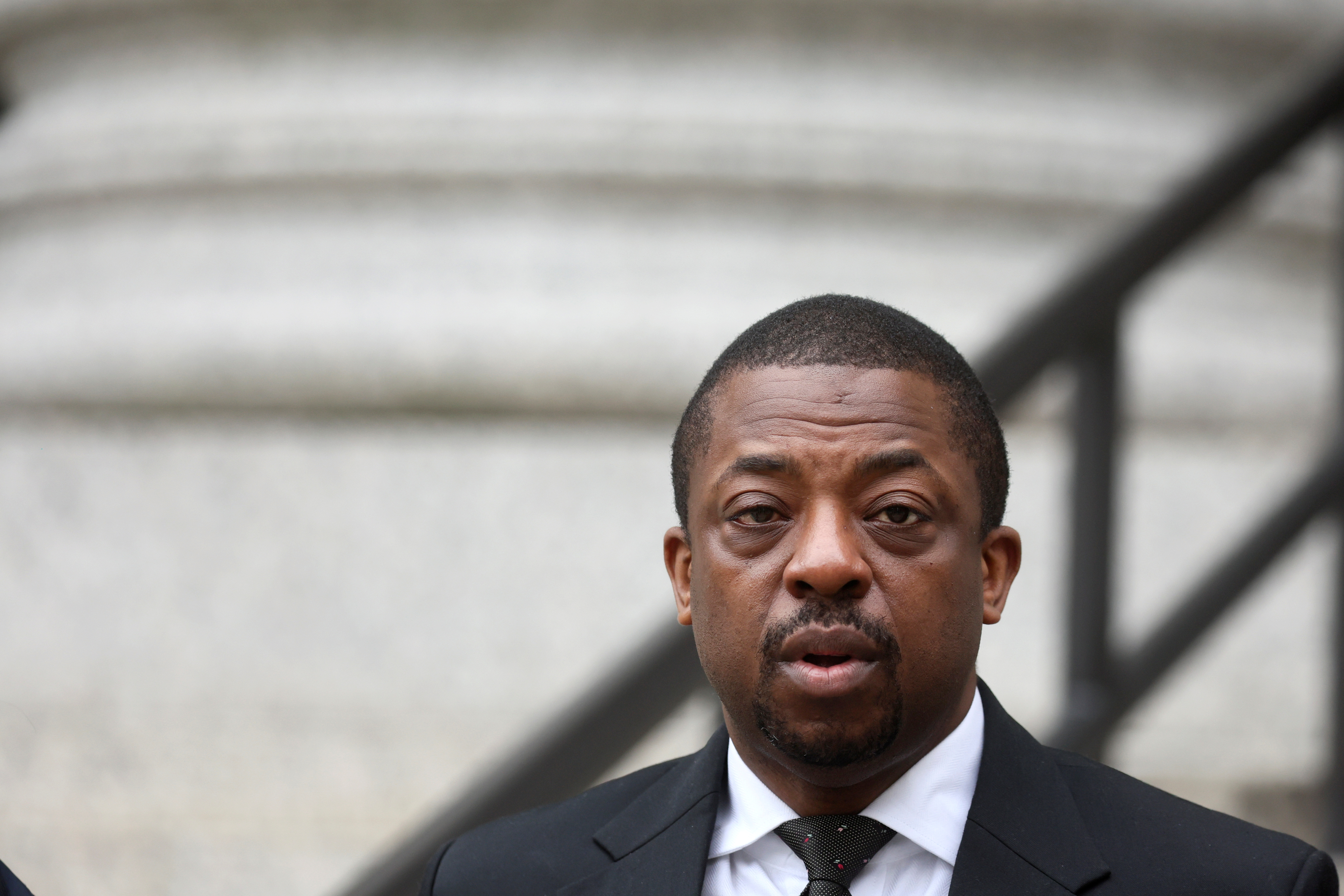 Former New York State Lieutenant Governor Brian Benjamin exits Manhattan federal courthouse in New York