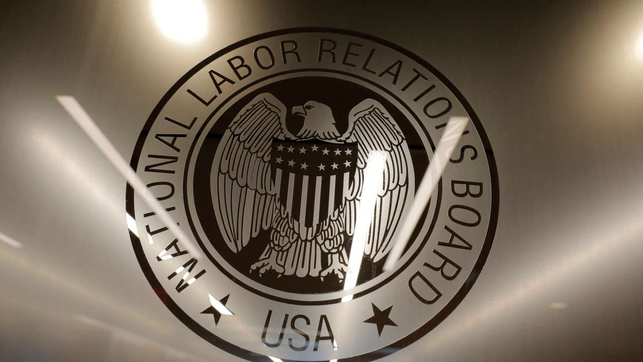 The seal of the National Labor Relations Board (NLRB) is seen at their headquarters in Washington, D.C.