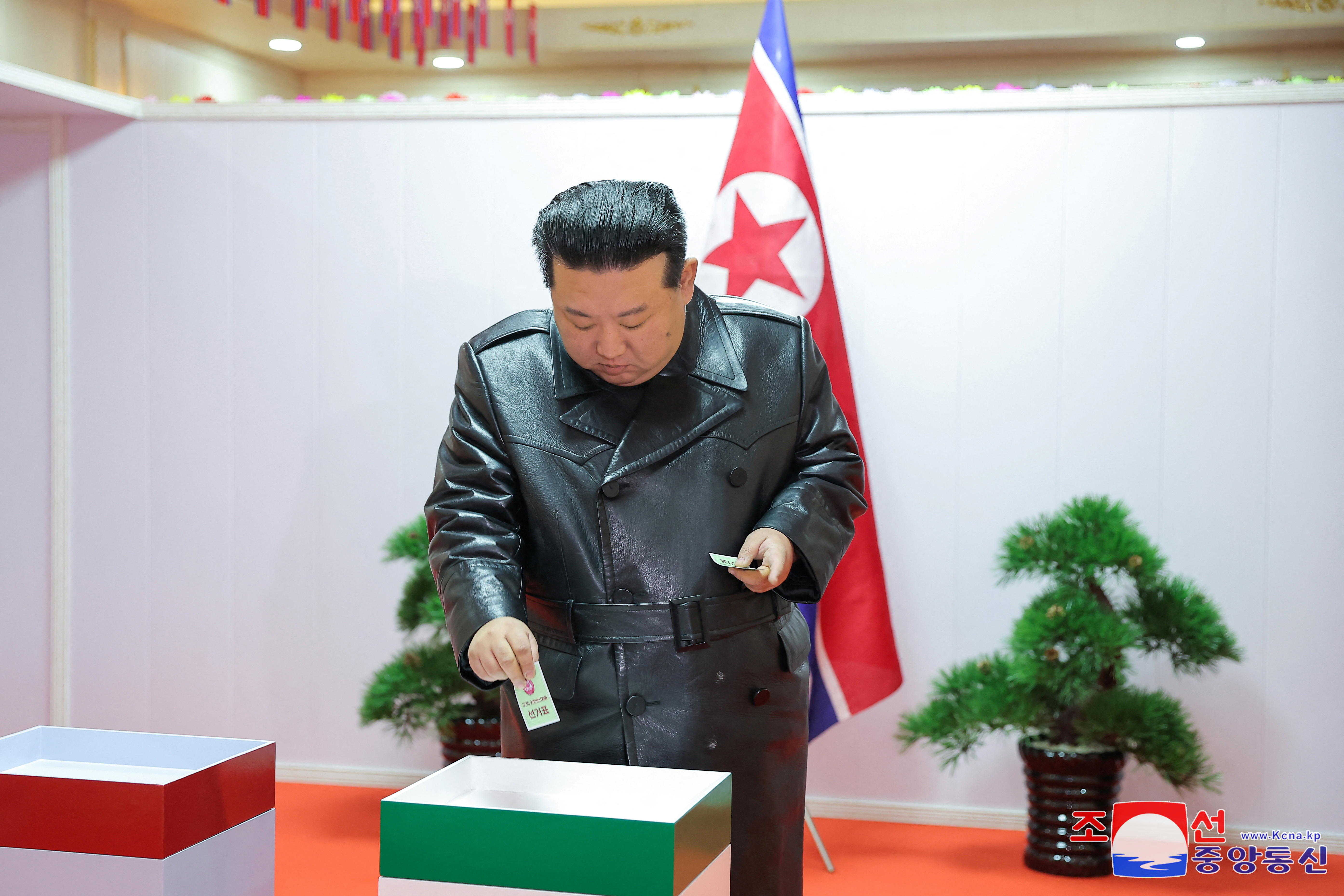 North Korea's leader Kim Jong-un casts his ballot during a local election, in South Hamgyong Province