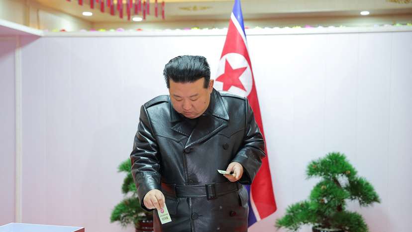 North Korea's leader Kim Jong-un casts his ballot during a local election, in South Hamgyong Province
