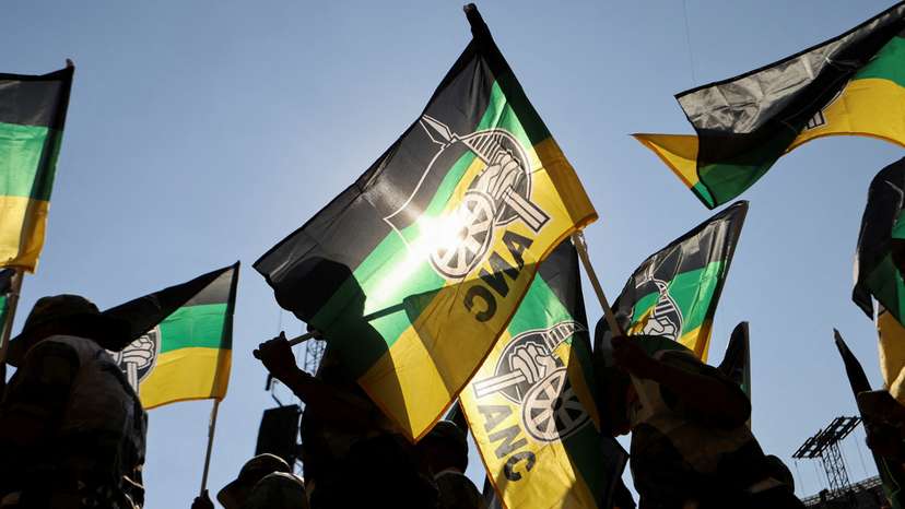 President of the ANC Cyril Ramaphosa attends a rally ahead of the upcoming election at FNB stadium in Johannesburg