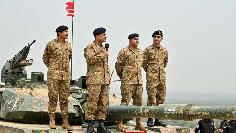 FILE PHOTO: Chief of Army Staff of Pakistan Asim Munir visits the Tilla Field Firing Ranges to witness the Exercise Hammer Strike, a high-intensity field training exercise conducted by the Pakistan Army's Mangla Strike Corps, in Mangla