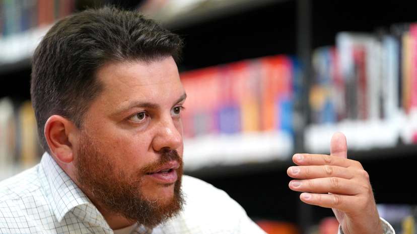 Leonid Volkov speaks during an interview in Vilnius