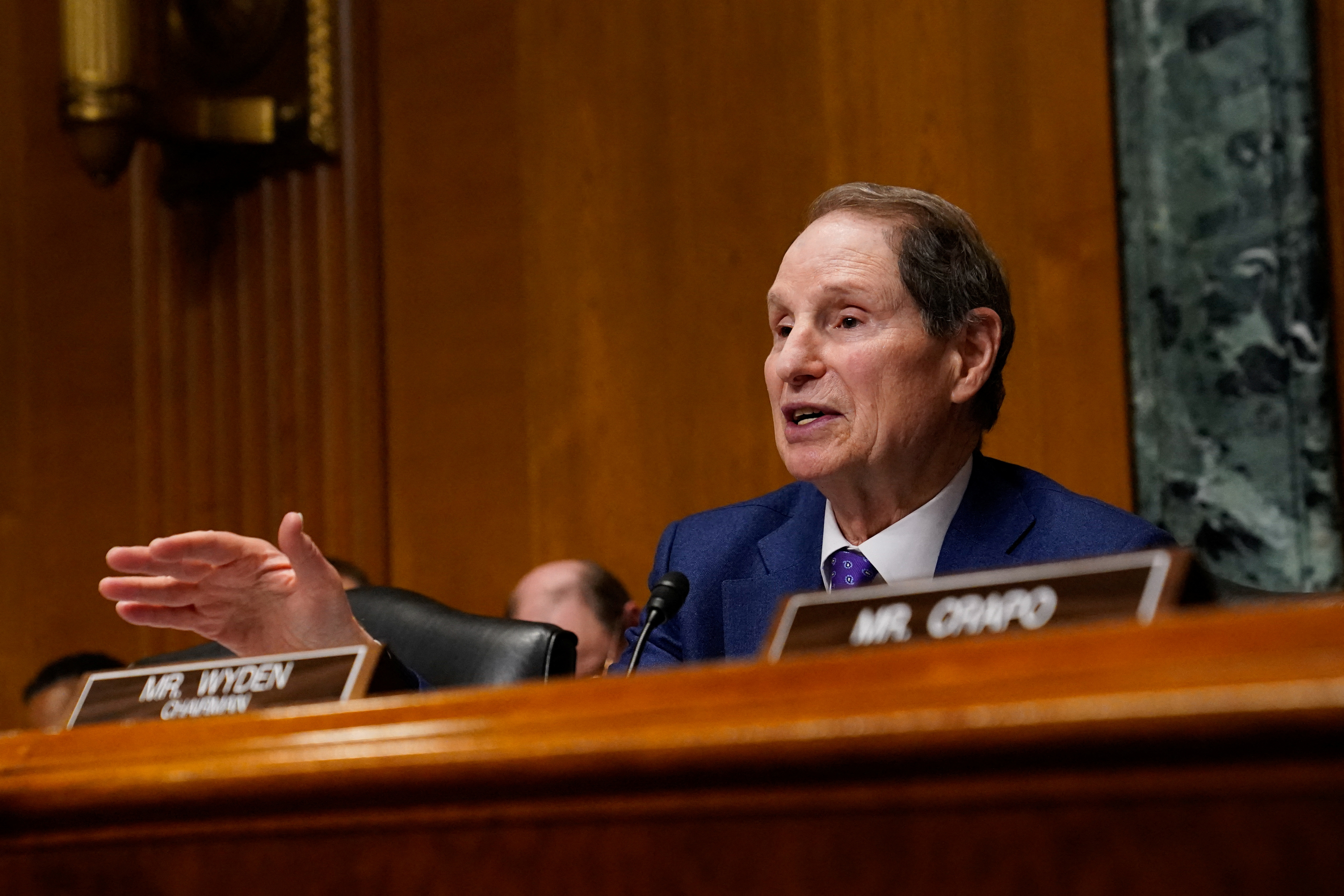 U.S. Senator Ron Wyden (D-OR) speaks during a Senate Finance Committee hearing on the 2025 budget on Capitol Hill in Washington