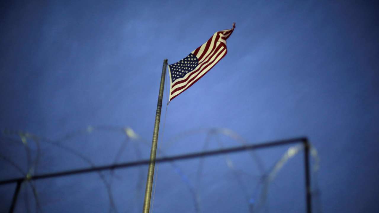 The U.S. flag is seen at the Cordova Americas border bridge in Mexico
