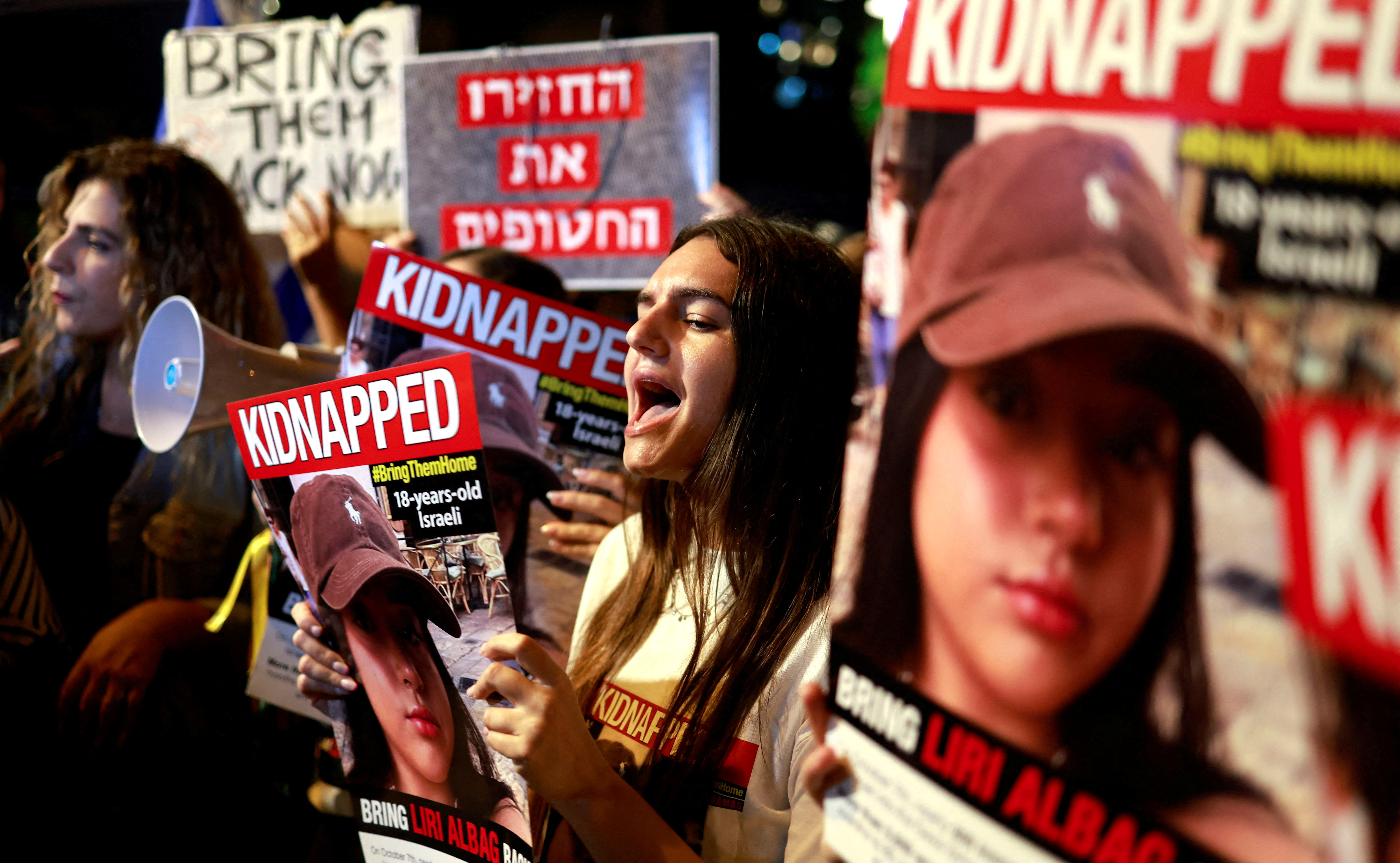 FILE PHOTO: Residents of Tel Aviv show solidarity with the families of hostages and missing people