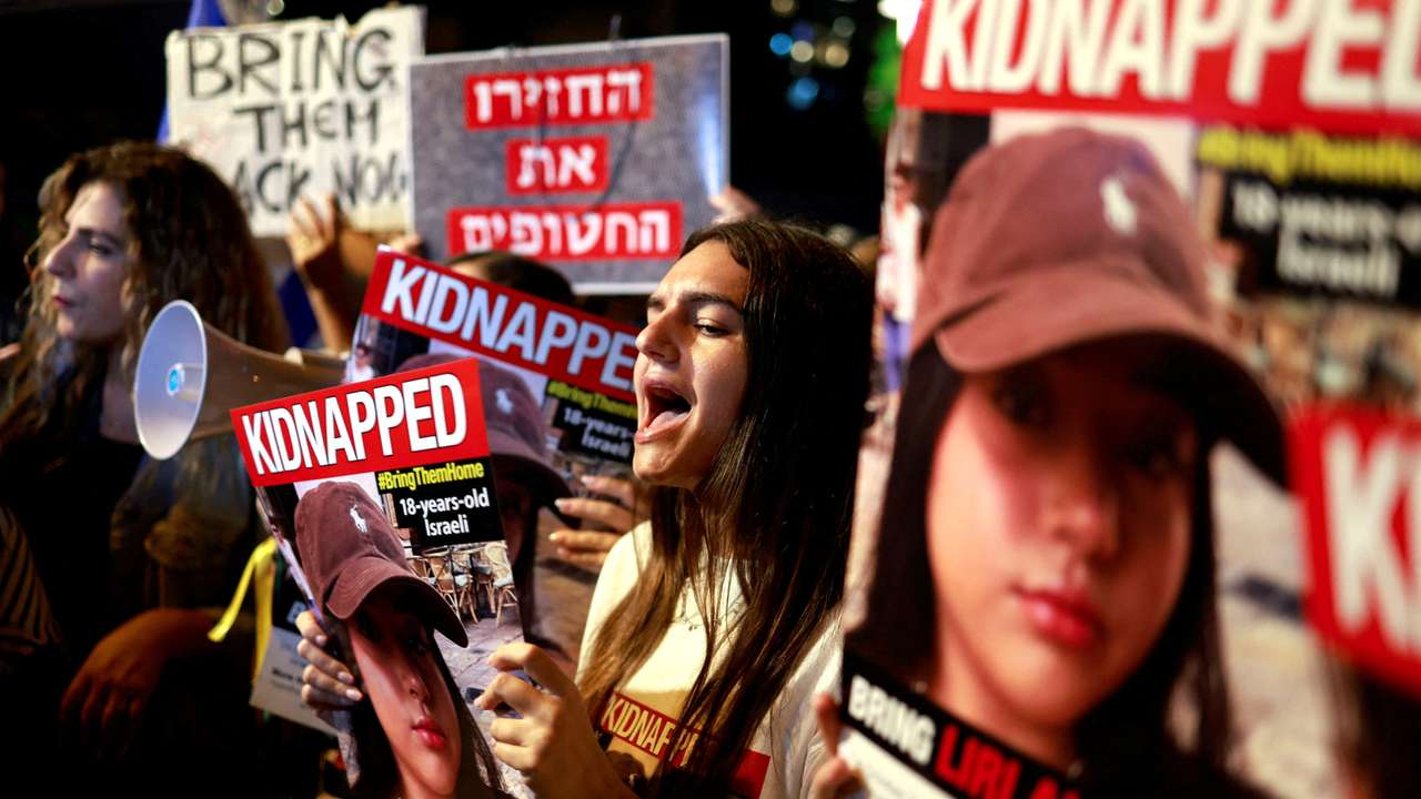 FILE PHOTO: Residents of Tel Aviv show solidarity with the families of hostages and missing people