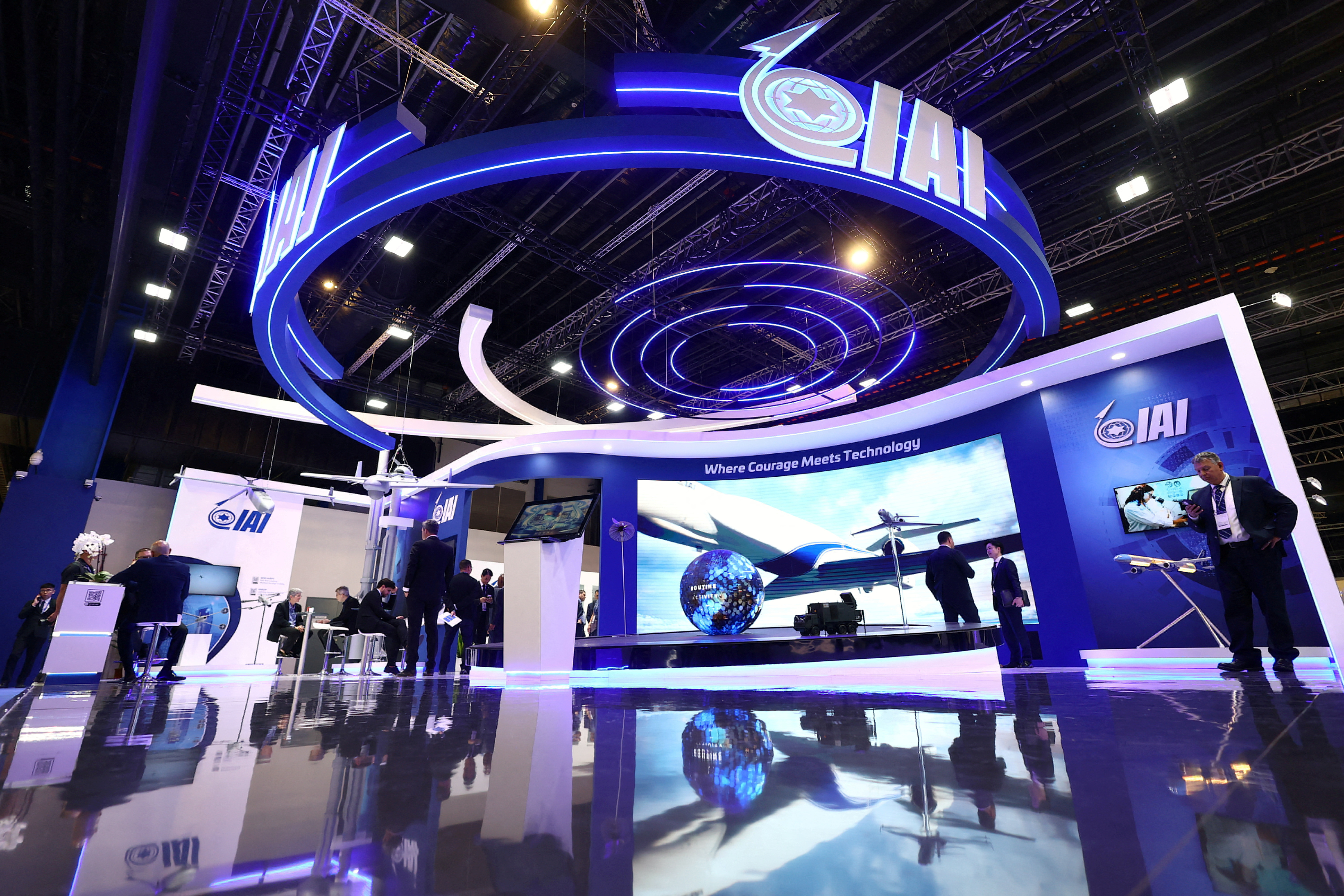 FILE PHOTO: A view of the Israel Aerospace Industries (IAI) booth at the Singapore Airshow